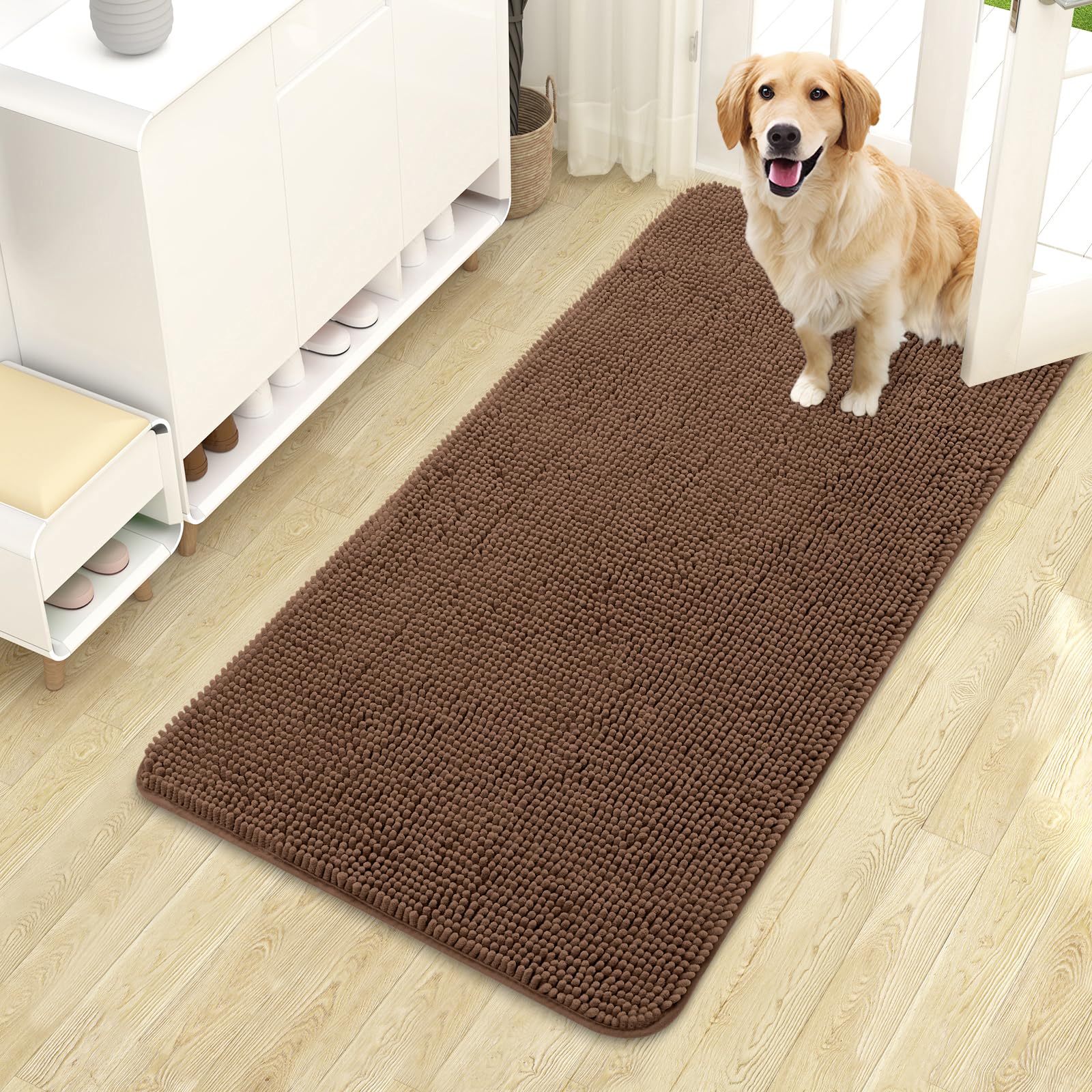 OLANLY Dog Door Mat for Muddy Paws 44x24, Super Absorbent Chenille Mud Mat