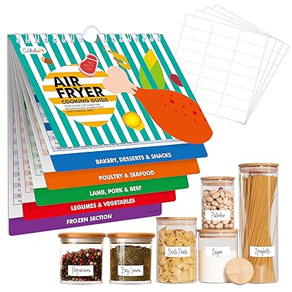 Magnetic Air Fryer Cheat Sheet, Air Fryer Cooking Guide Booklet with 72 Removable Blank Labels, Cooking Time Temp Chart Recipe Guide for Quick Reference