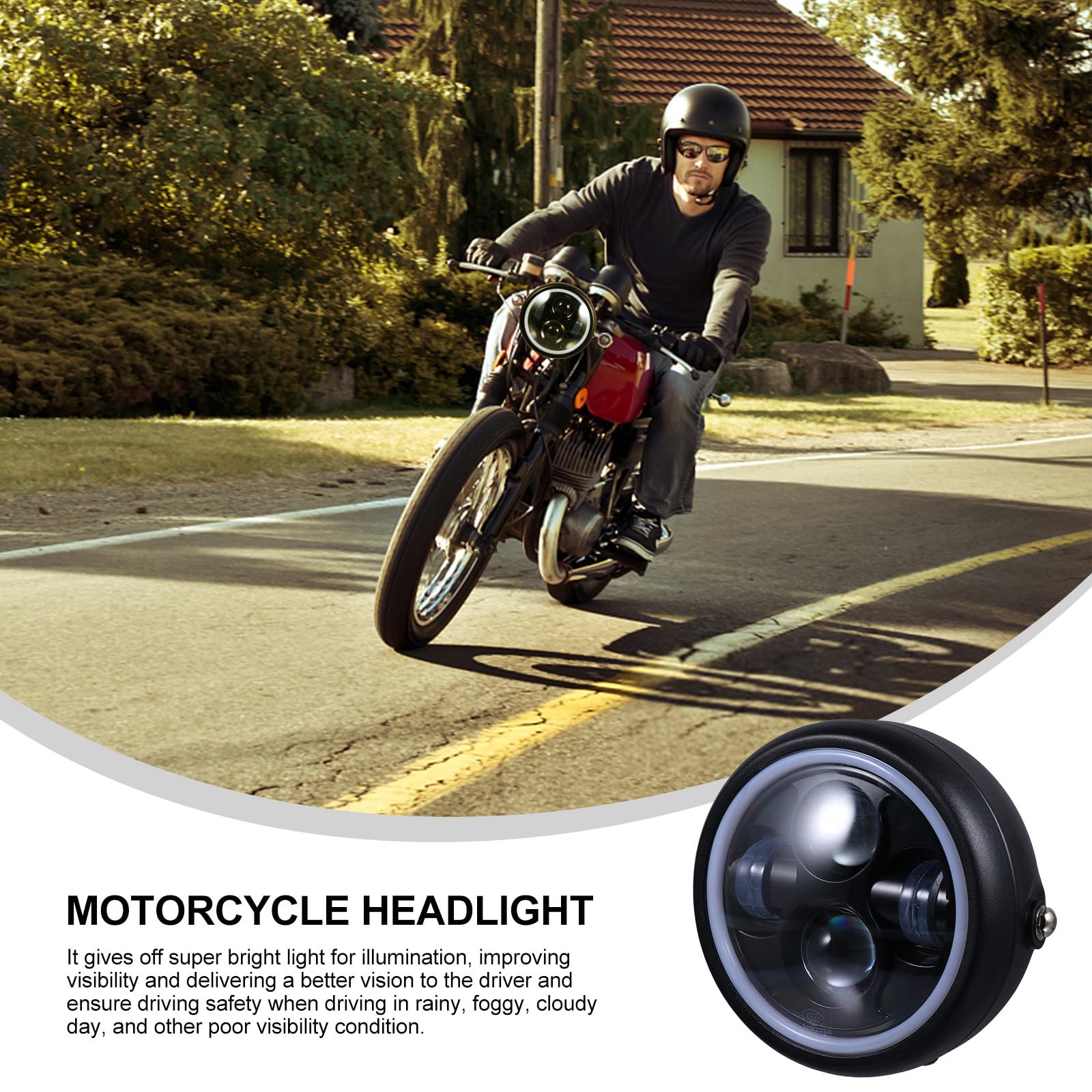 Faro Anteriore LED Retrò per Motociclette 35w 12v in Acciaio Inossidabile e Vetro, Luce per Guida Notturna e Condizioni Meteorologiche Avverse