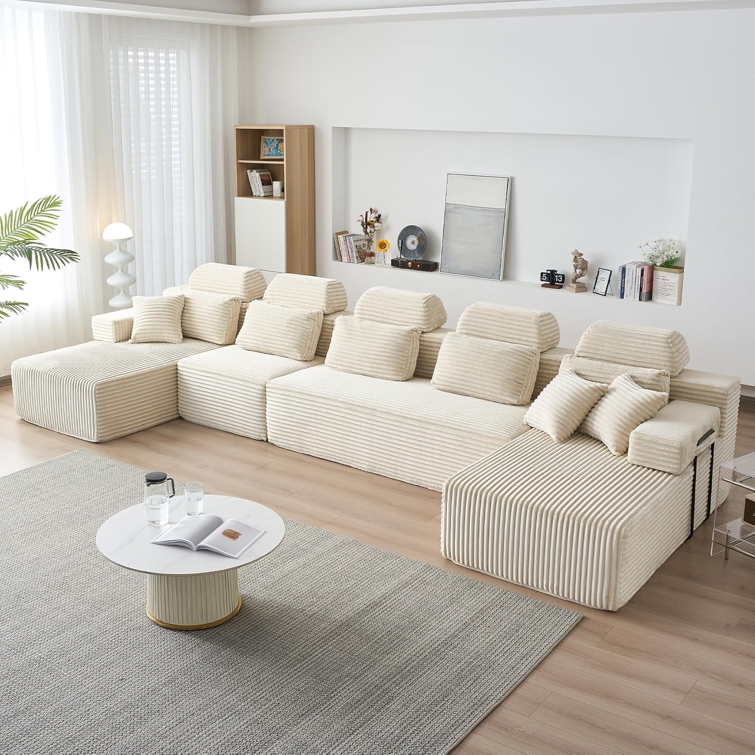 171″ Cloud Modular Sectional Sofa, U Shaped Boneless Couch with Reversible Chaise, Sectional Couches for Living Room, Corduroy Oversized Couch in a Box, No Assembly Required, White | Detachable, Washable