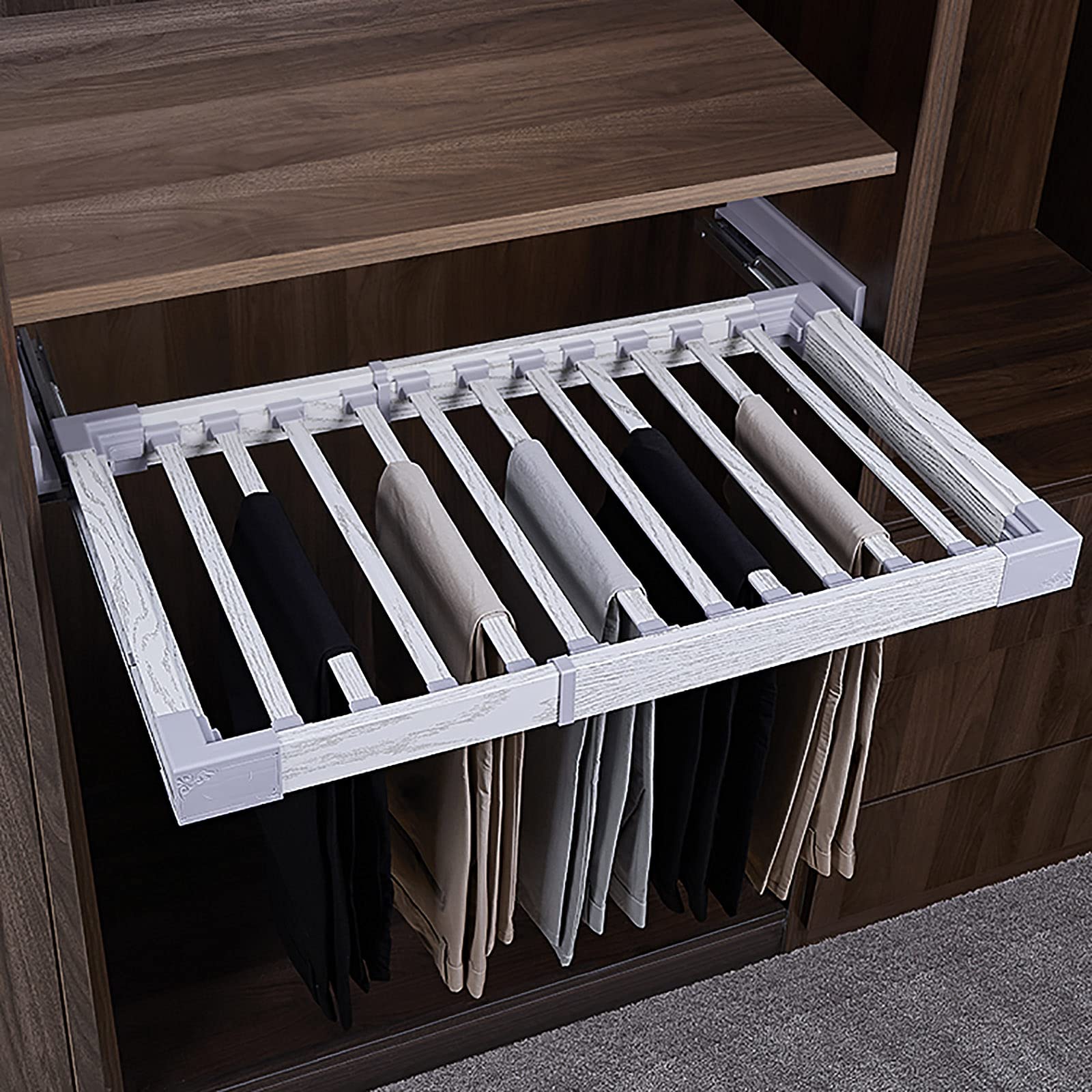 SWENEEN Pull Out Pants Rack,Clothes Organizers For Closet,Extendable Pants Holder,For Clothing,Scarves,Neckties And Pants,60-85cm/23.6x33.4inch