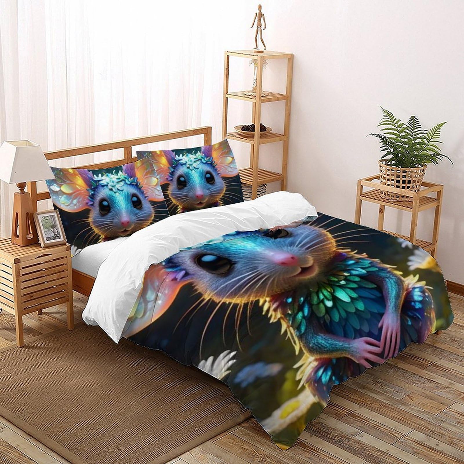 Housse de couette King imprimé 3D animaux en microfibre avec 2 taies d'oreiller