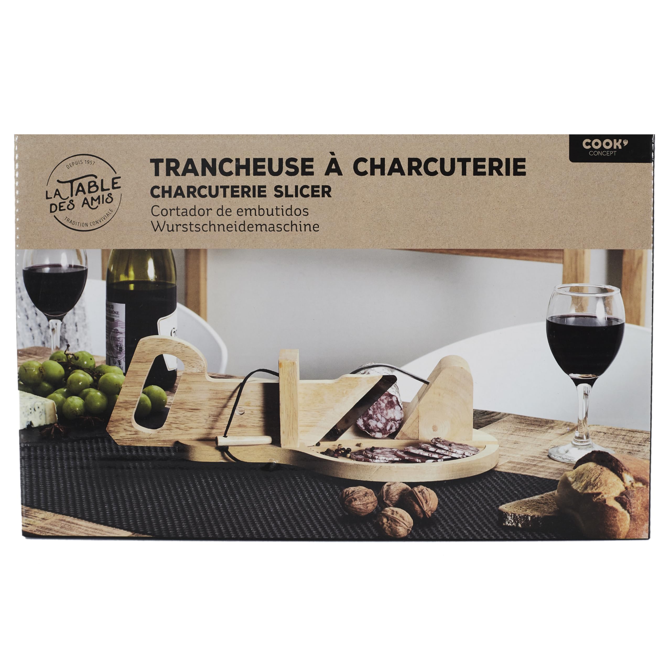 Trancheuse Guillotine Coupe Charcuterie Saucisson Manuelle Ronde Bois Inox Marron
