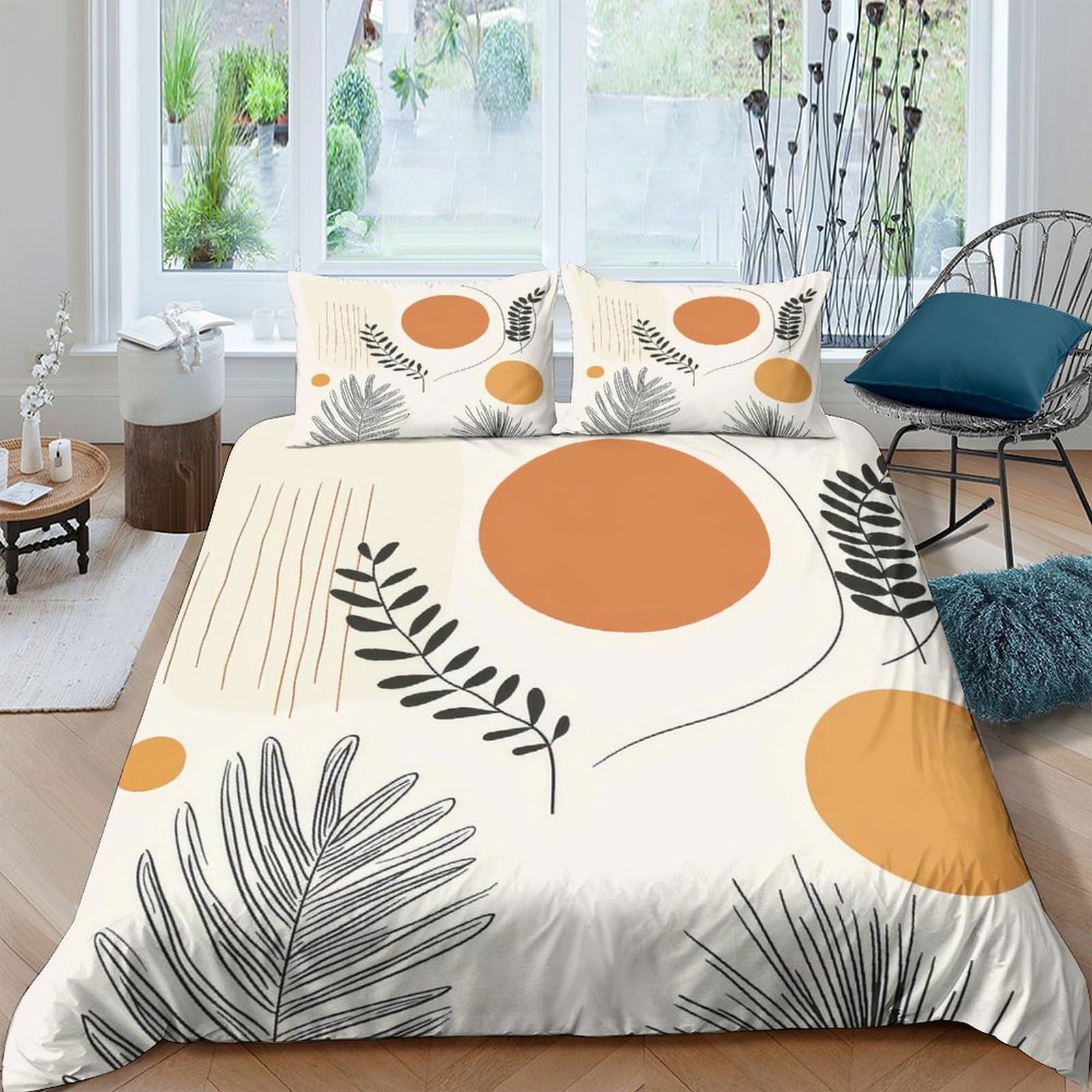 Ctjqhvkz Style-1 3D Printed Orange Leaf Art Fitted Sheet Microfiber Soft Breathable Botanical Bed Cover For Bedroom Dorm Decor Single（135X200cm）