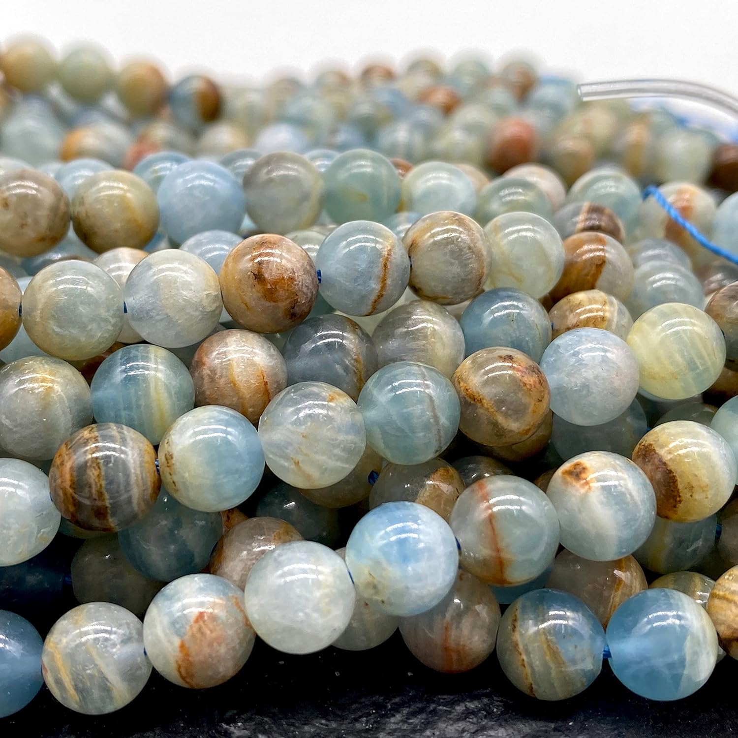 ABCGEMS Argentina Aquatine Calcite Beads AKA Blue Onyx (Found in the Andes Mountains of Argentina) Natural Crystal Chakra Energy Healing Stone DIY Jewelry Making Smooth Round 8mm