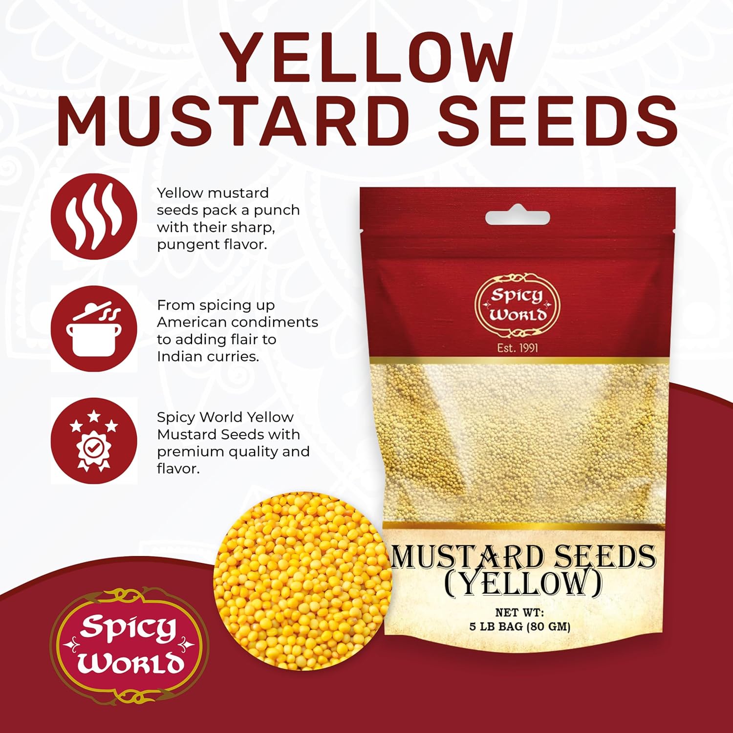 Spicy World Yellow Mustard Seeds Bulk, 5-Pounds