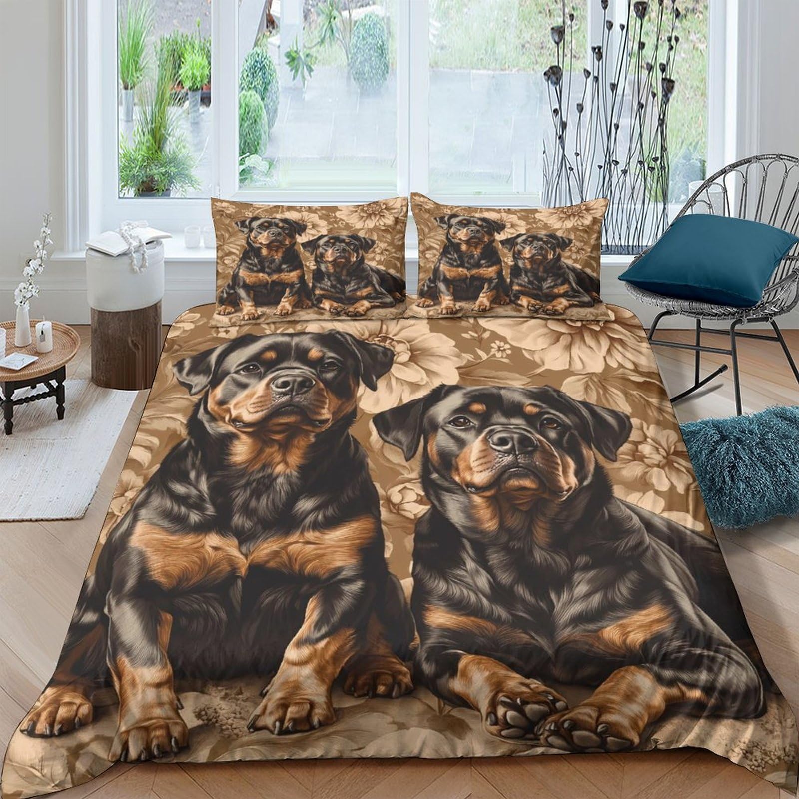 Ctjqhvkz Style-3 3D Printed Rottweiler Dog Fitted Sheet Microfiber Soft Anti-Slip Bed Cover For Bedroom Guest Room Decor Machine Washable Single（135X200cm）