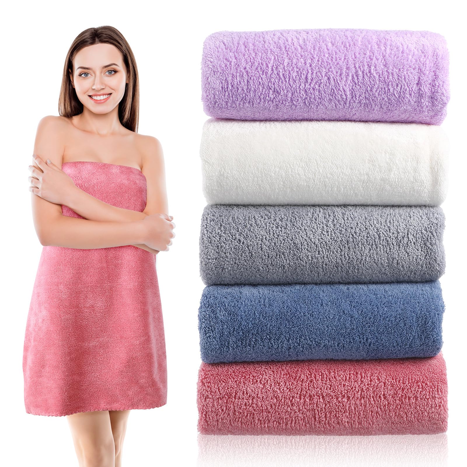 Ensemble de Serviettes de Bain 5 Pièces en Tissu Fin | Grand Format, Polyester et Nylon, Usage Spa et Voyage, Toucher Doux, Forte Absorption