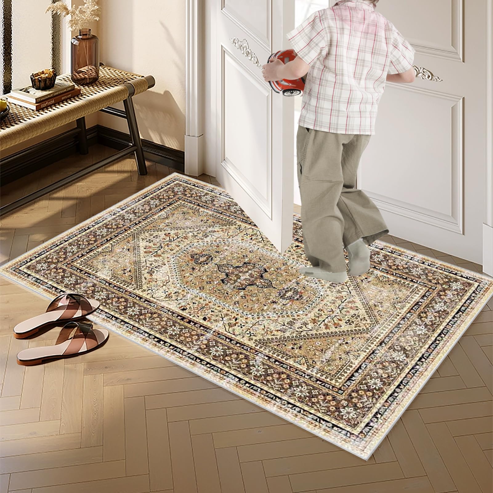 Chodnik dywanowy, antypoślizgowy dywan do przedpokoju, 80 x 100 cm, chodnik wejściowy, nadaje się do prania, chodnik kuchenny, dywan na korytarz, dywan do korytarza, sypialni
