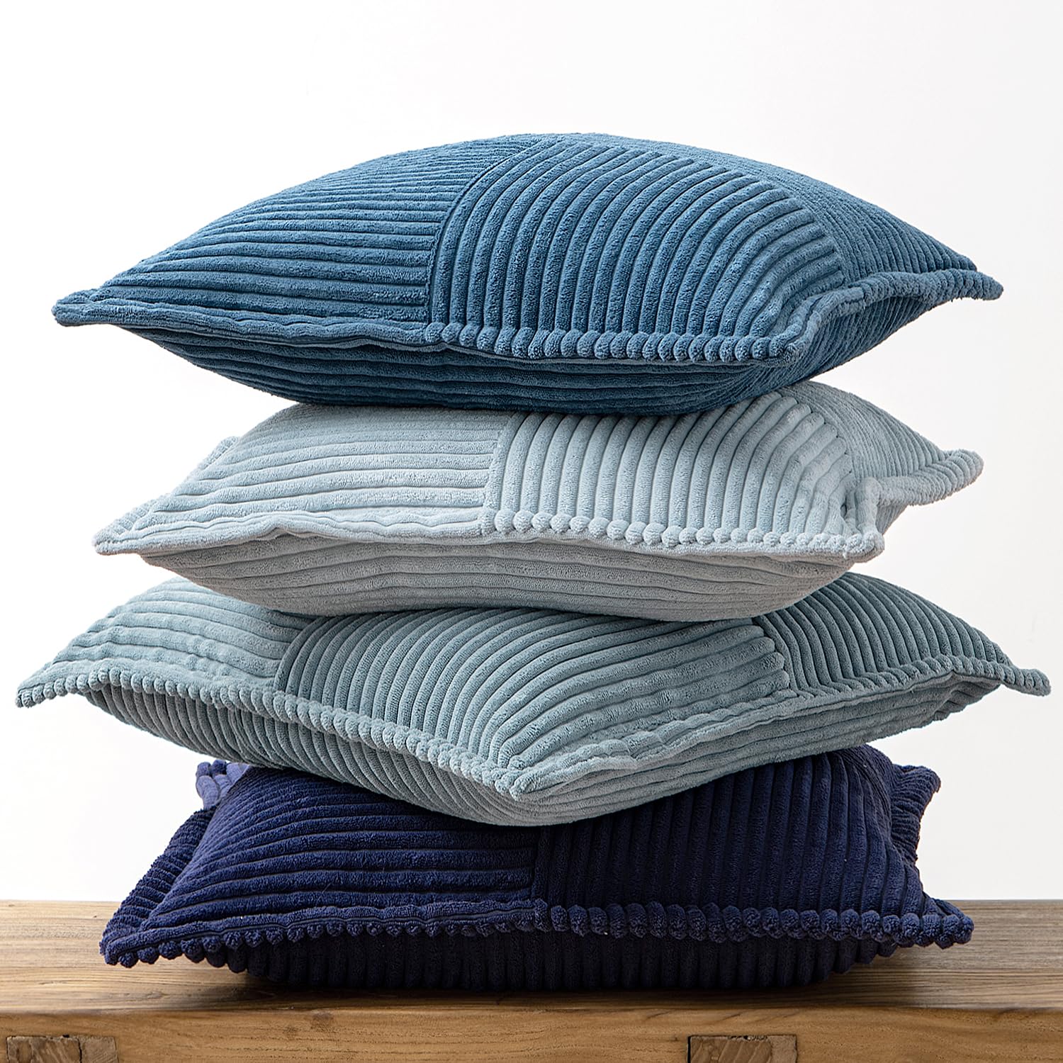 MIULEE Funda de Cojines para Sofá 50x50 cm Funda de Almohada de Corduroy Súper Suave Cojin de Pana a Rayas Decoración Moderna para Sofá Silla Cama Sala de Estar Dormitorio 4 Piezas Serie Azul