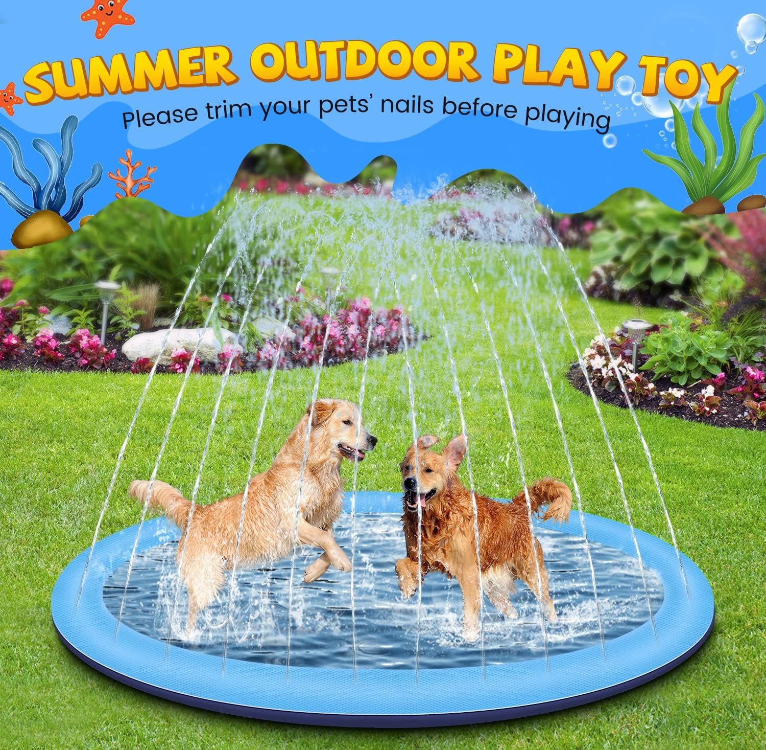 200CM Jeux Exterieur Piscine Antidérapant, Jeux d'eau Enfant pour Chien