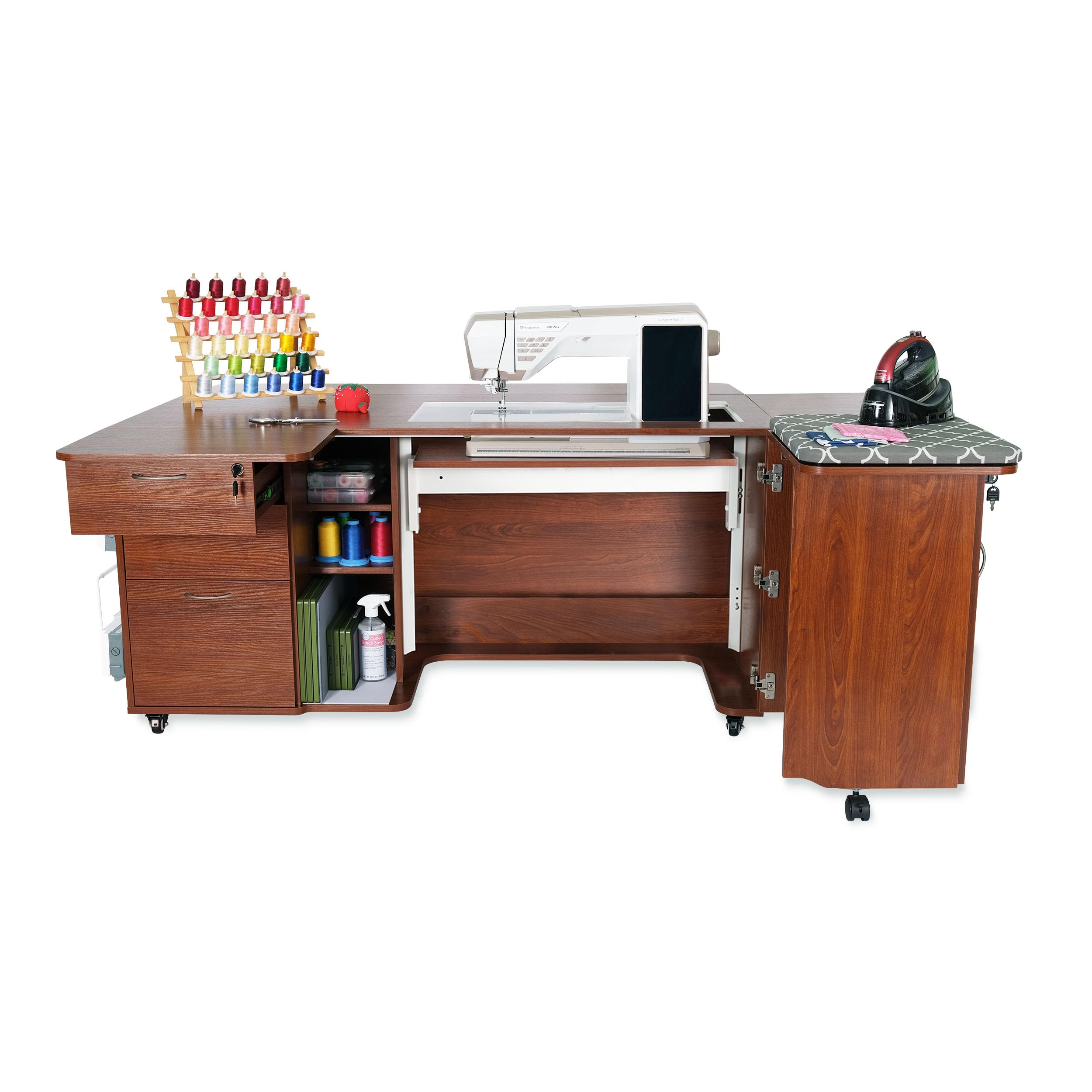 Arrow Sewing Kangaroo Sewing Furniture Sydney Hydraulic XL Sewing Cabinet, Teak