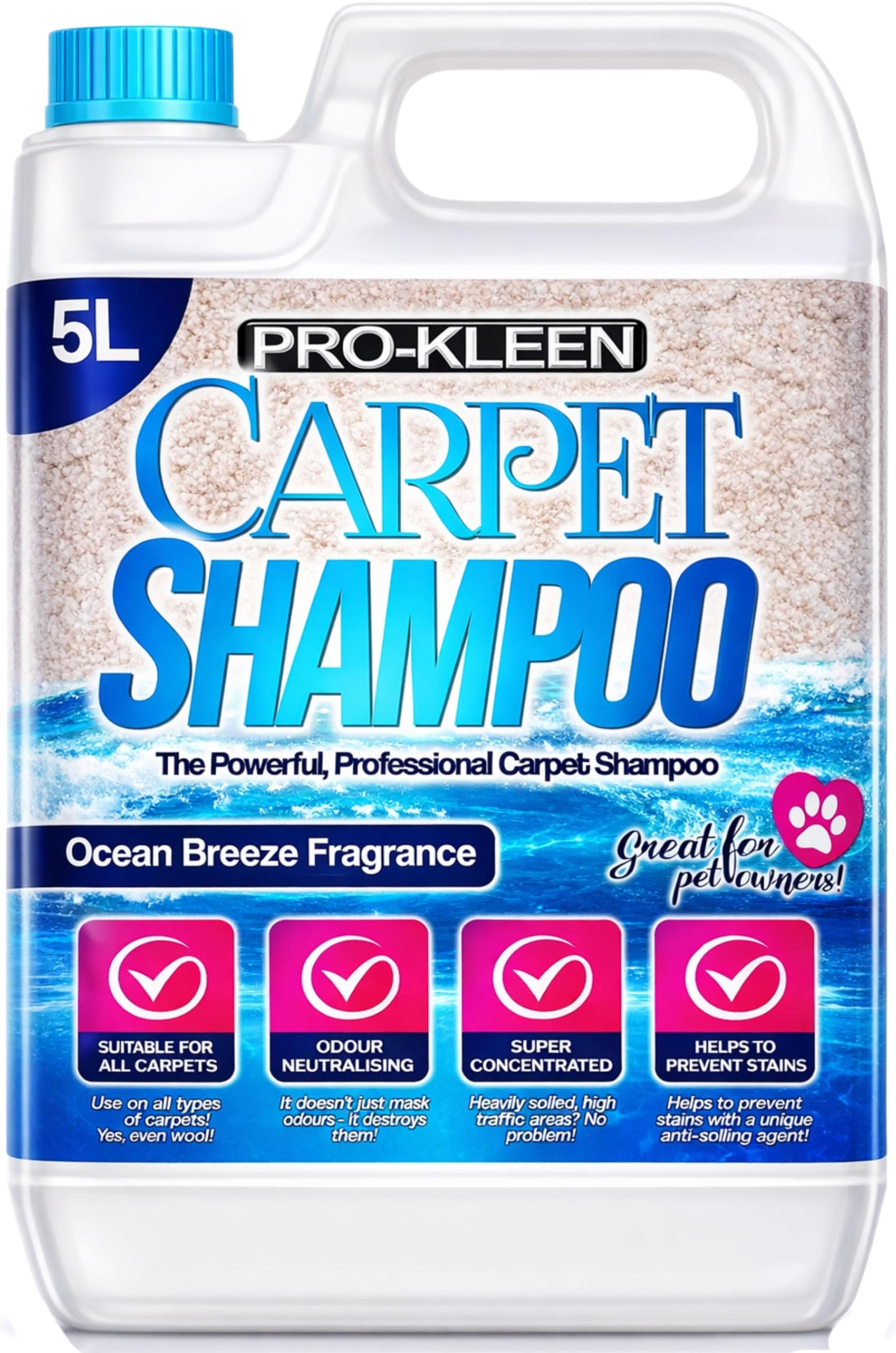 Professional Carpet & Upholstery Shampoo – Ocean Fresh Fragrance 5L - High Concentrate Cleaning Solution - Suitable for All Machines