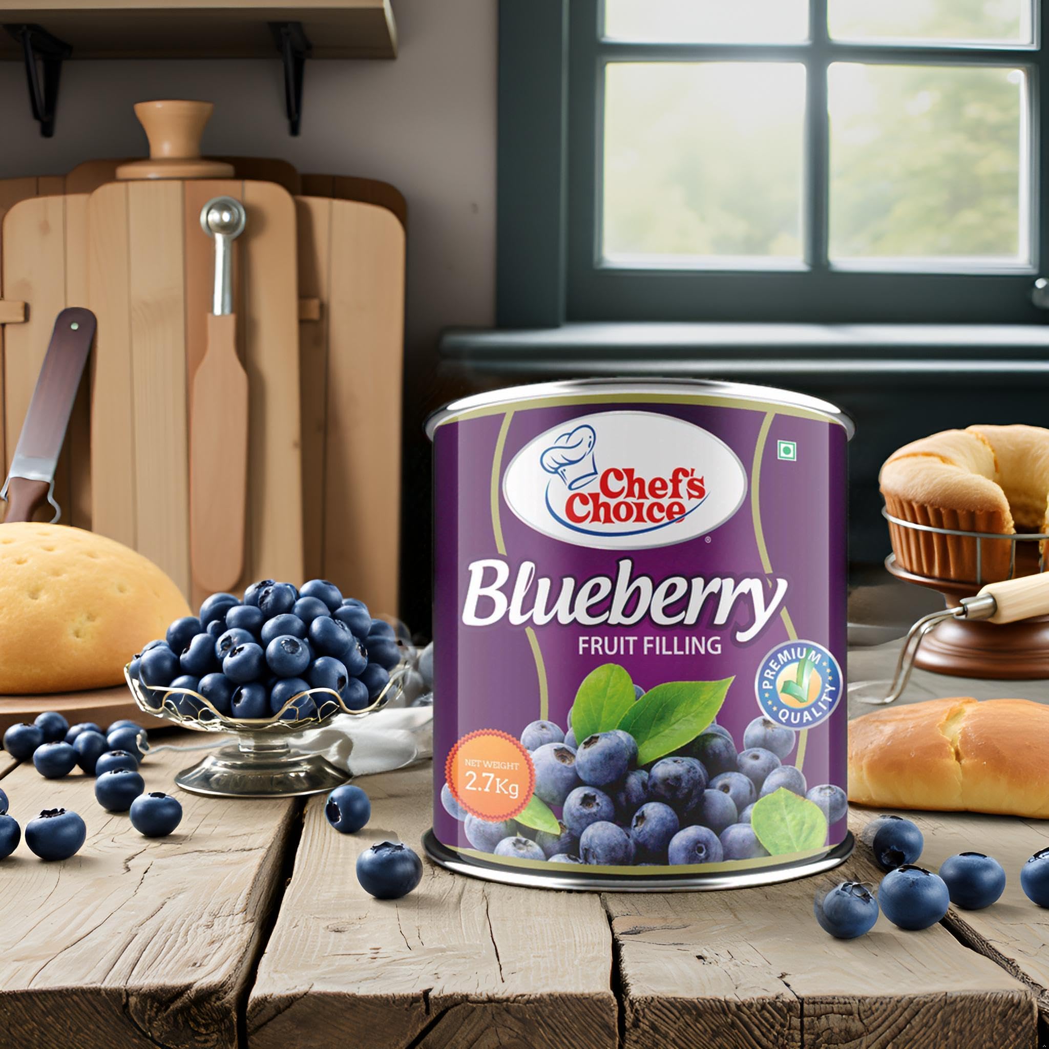 Chef's Choice Blueberry Fruit Filling Can - 2.7 Kg | Product Of Philippines | Blueberry Fruit Filling For Baking And Dessert Preparations | Pack Of 1 2