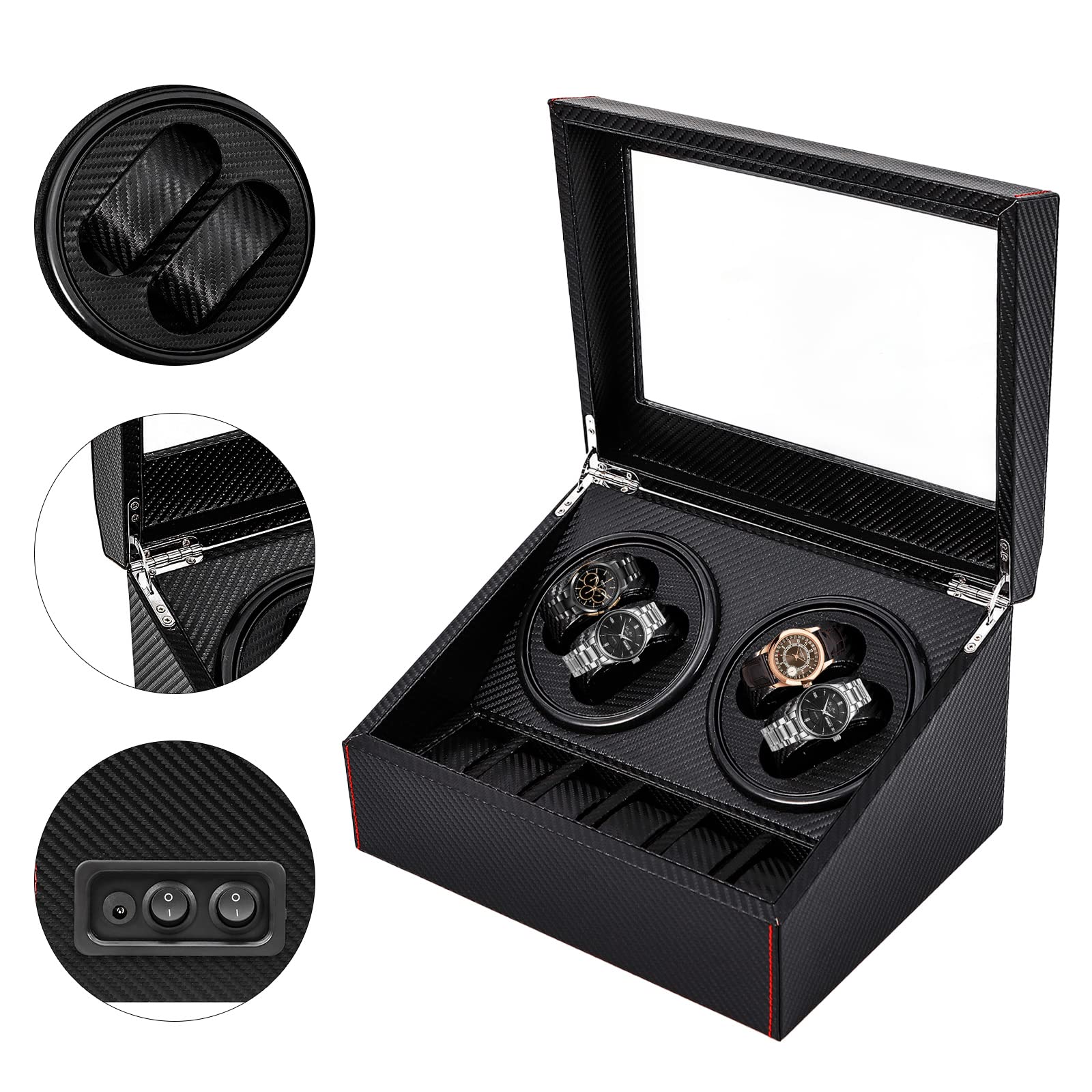 Automatyczny rotomat Watch Winder skrzynka na zegarek 4+6 zegarków na rękę, czarny