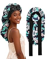 Vista 1 de AWAYTR Gorro largo de satén para trenzas, gorro elástico de seda para dormir, banda de amarre elástica para mujeres (flor D)