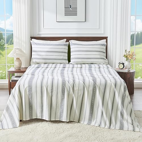 100% Linen Sheets Queen Size,Breathable & Durable 4-Piece Bed Flax