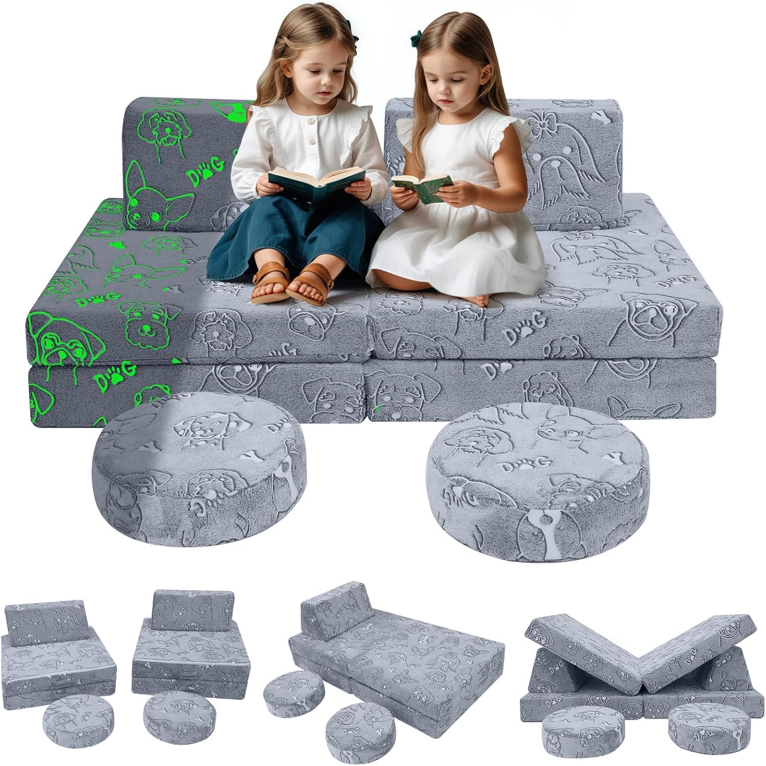 MeMoreCool Kids Couch Glow Sofa Modular Toddler Couch for