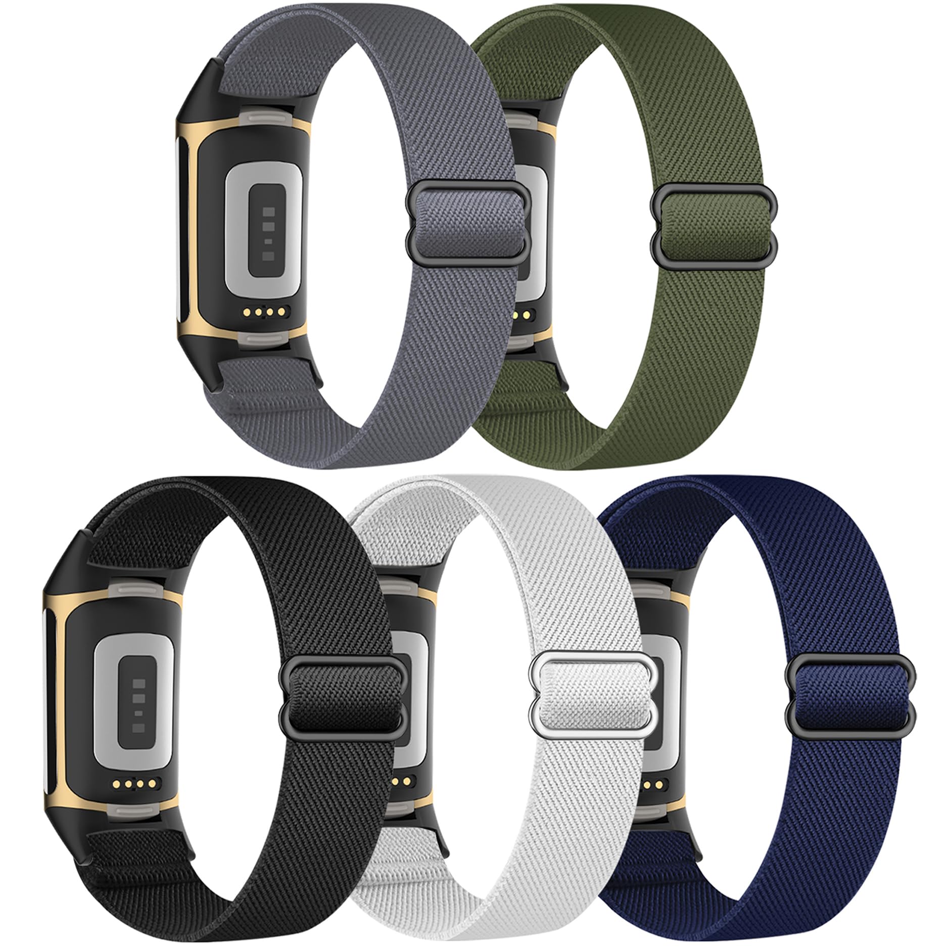 EverAct 5 Pack Elastic Straps - Compatible with Fitbit Charge 6/5, Adjustable Nylon Loop Braided Replacement Sport Wristband for Charge 6/5 Activity Tracker - Women/Men — image 1