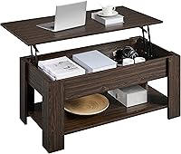 Vista 13 de Yaheetech Mesa de café de madera, mesa de centro con estante de almacenamiento oculto grande, mesa de comedor con superficie elevada para sala