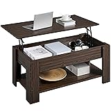 Yaheetech Lift Top Coffee Table with Hidden Compartment and Storage Shelf, Rising Tabletop Dining Table for Living Room Reception Room, 38.6in L, Espresso Espresso 38.6 inches