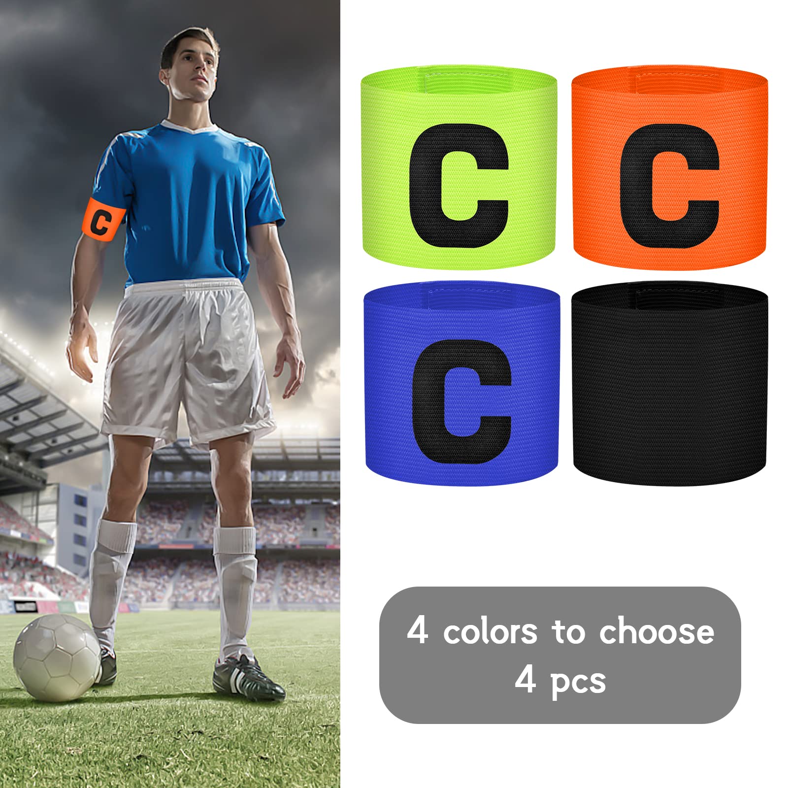 Fasce Da Braccio Capitano Jinlaili - 4 Pezzi Regolabili Per Calcio E Sport | Con Lettera C - Foto 5