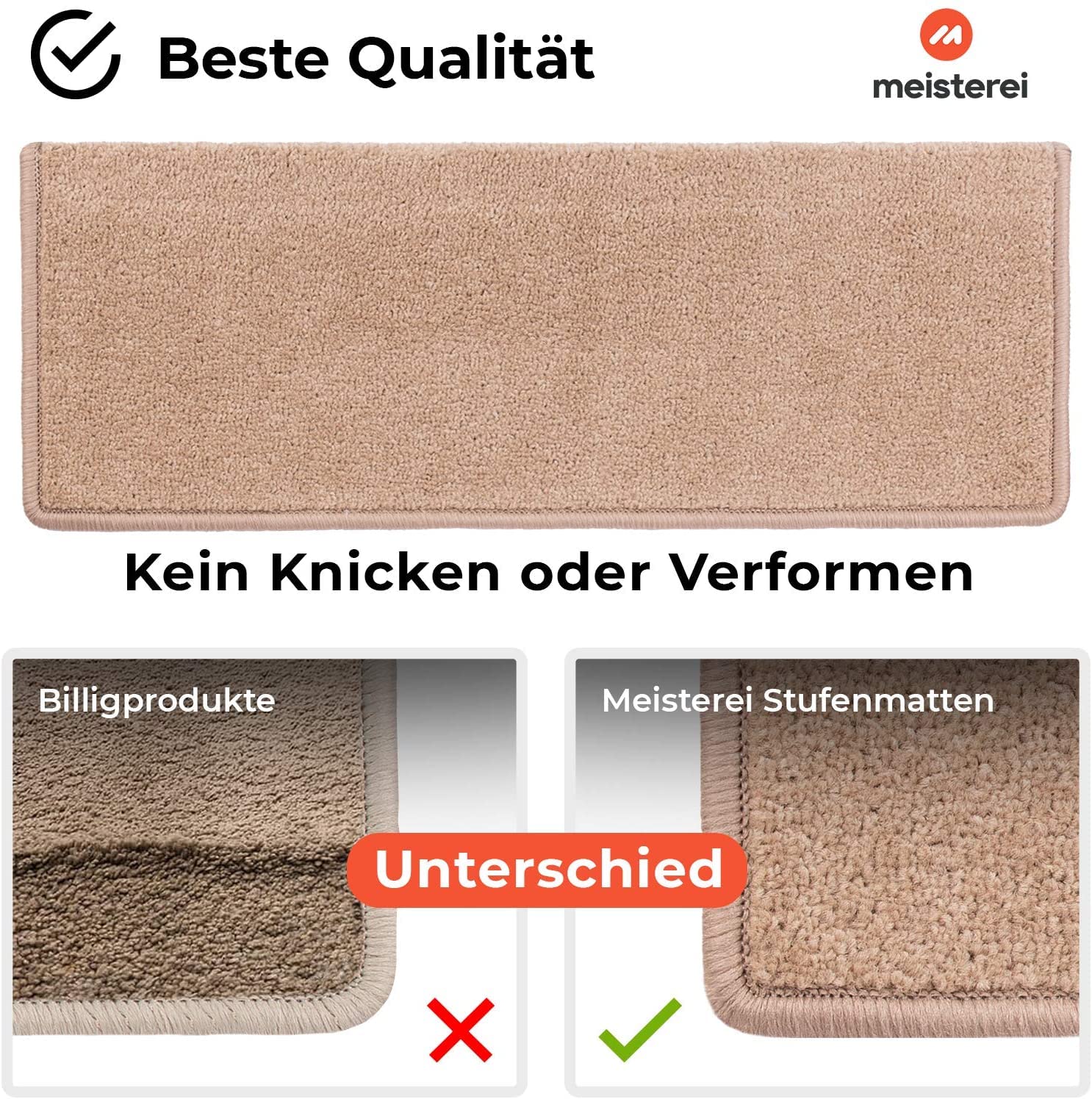 casa pura 1 Stück Treppenstufen Matten, Stufenmatte innen für Treppe, Dynasty Velours Treppenteppich selbstklebend, Teppich für Treppenstufen (rechteckig, Hellbraun)