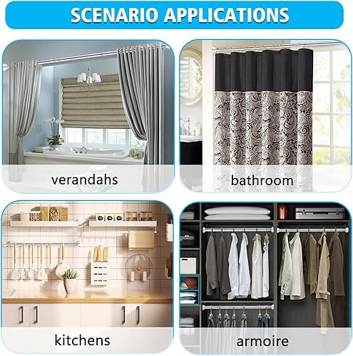 Miniatura 6 de Barra de cortina de ducha empalmada de 2 secciones, barra de cortina de ducha plateada, barra de ducha ajustable de 31 a 40 pulgadas, barra de