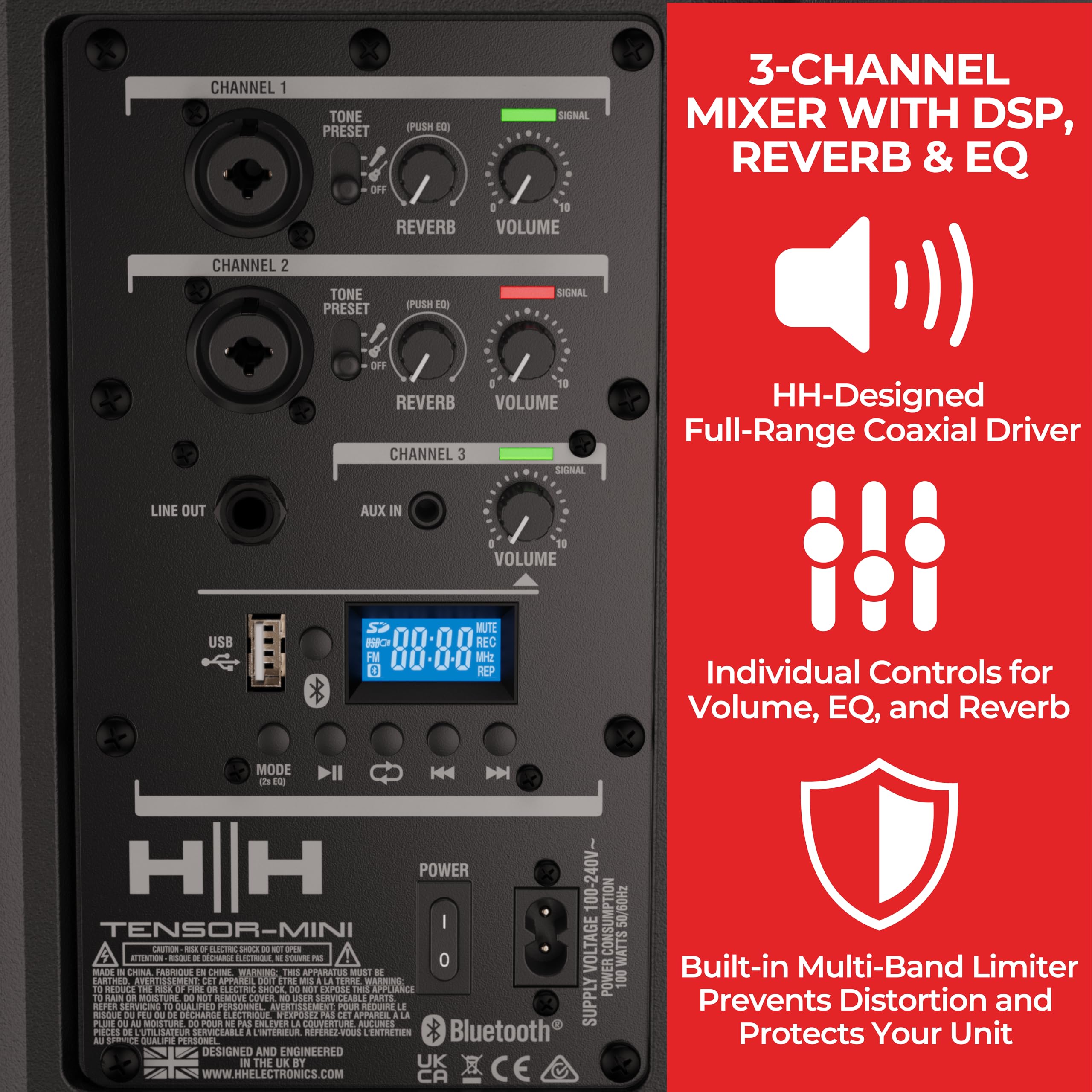 Tragbarer PA-Lautsprecher 400W batteriebetrieben Bluetooth USB 3-Kanal-Mixer Reverb EQ