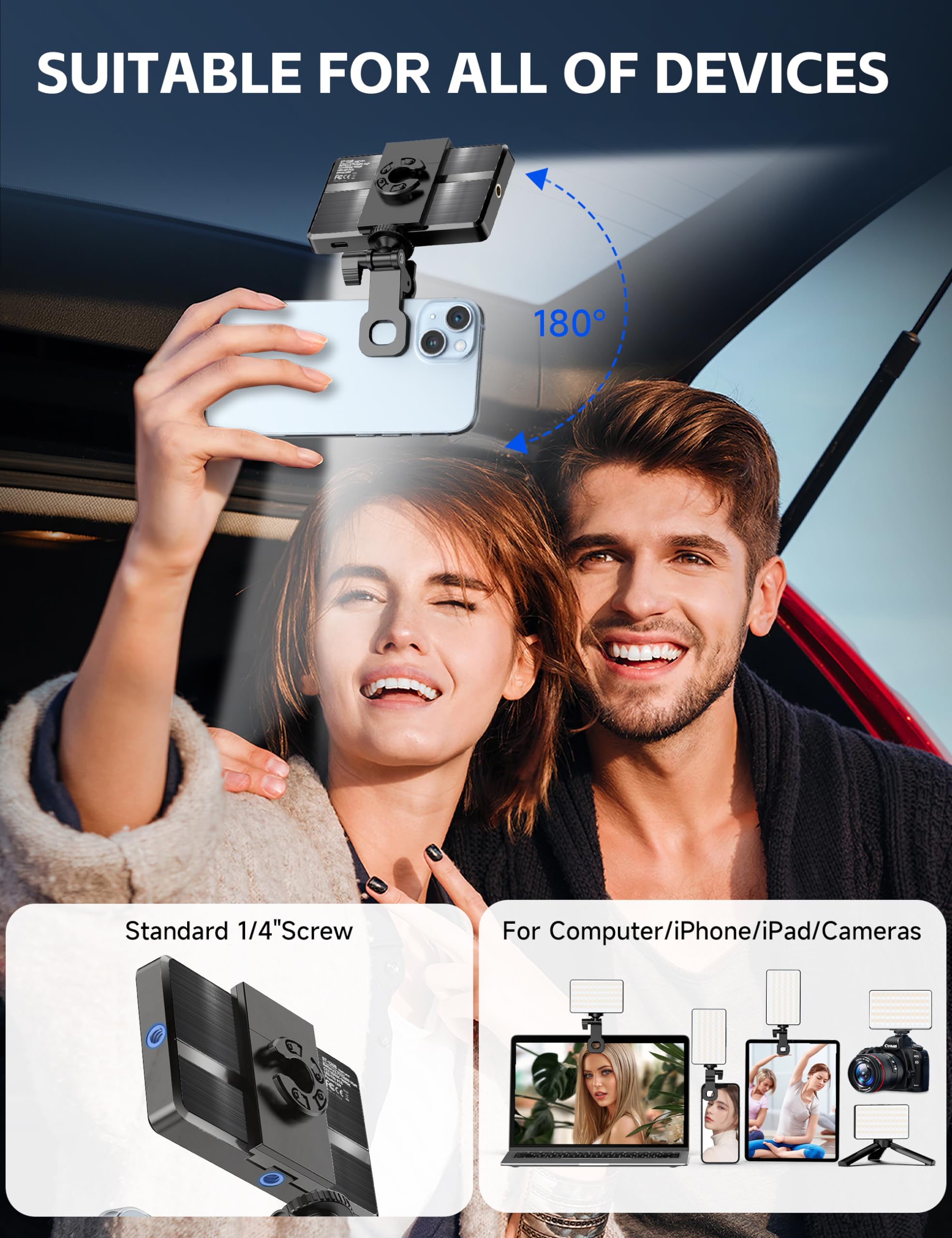 120 LED Video Light Mobile Phone Selfie Light, ładowalne kieszonkowe światło wypełniające CRI95 + panel o dużej mocy kompatybilny ze zdjęciami, podróżami, filmami, Tiktok Live Streaming