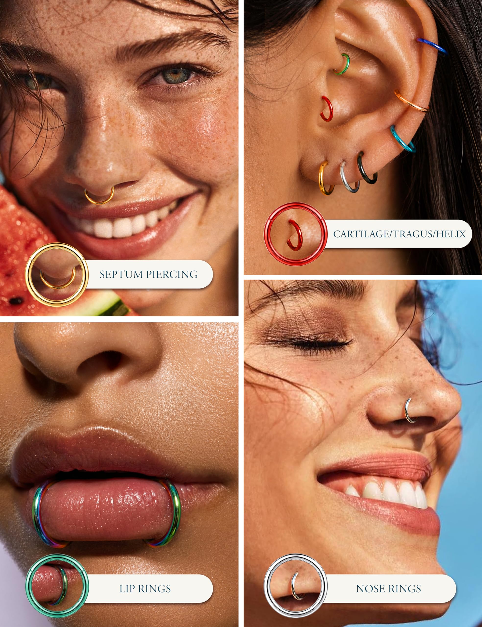 10 Stück 16/18G Nasenring mit Scharnier, chirurgischer Stahl, Nasen-Clicker-Ring, Hoop-Segment, Lippe, Helix, Knorpel, Septum, Daith, Tragus, Helix, Rook, Creolen, Piercing