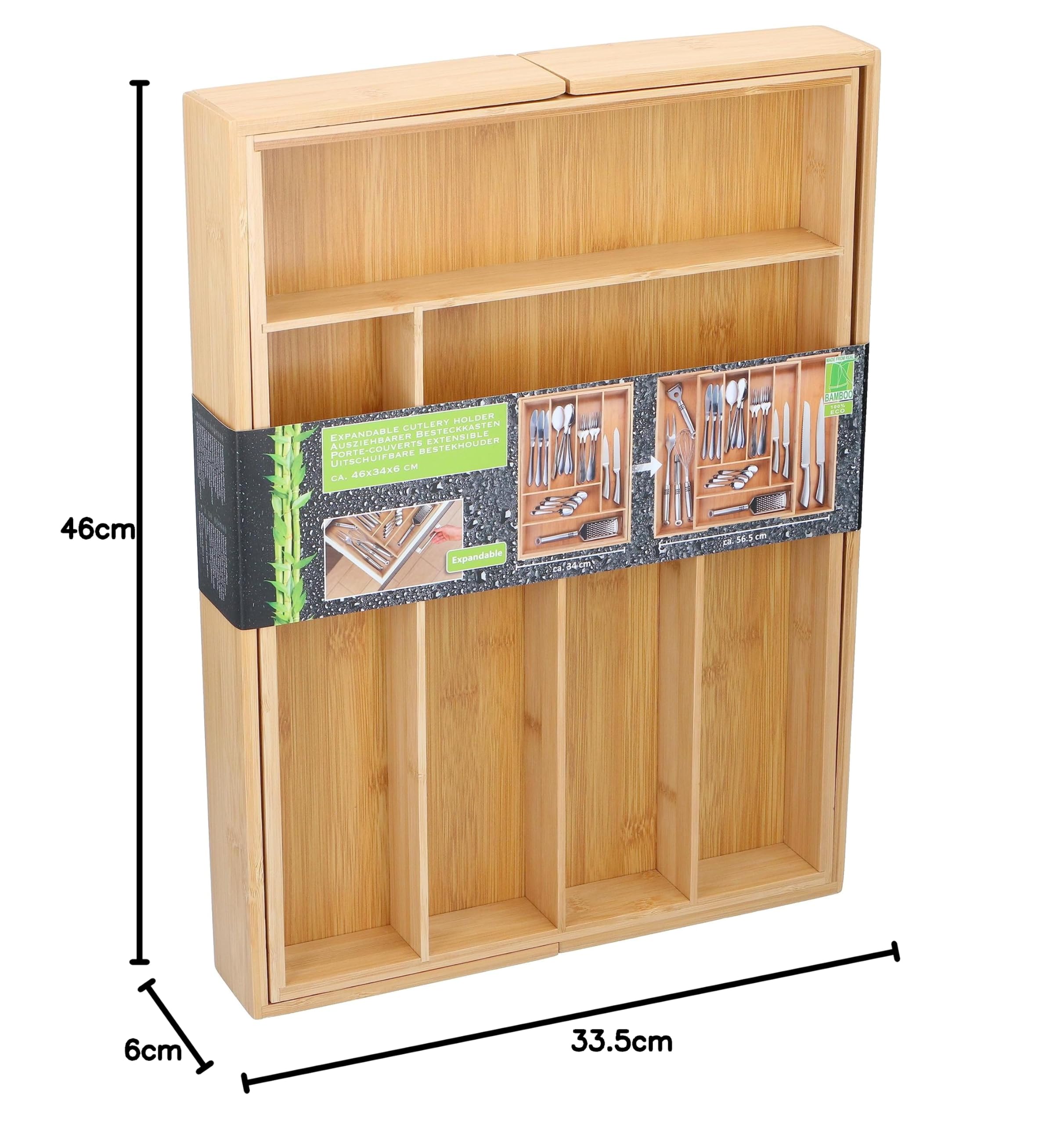 Portaposate estensibile - 46 x 34-56,5 x 6 cm - 6 fino a 8 scomparti - Materiale bambù ecologico