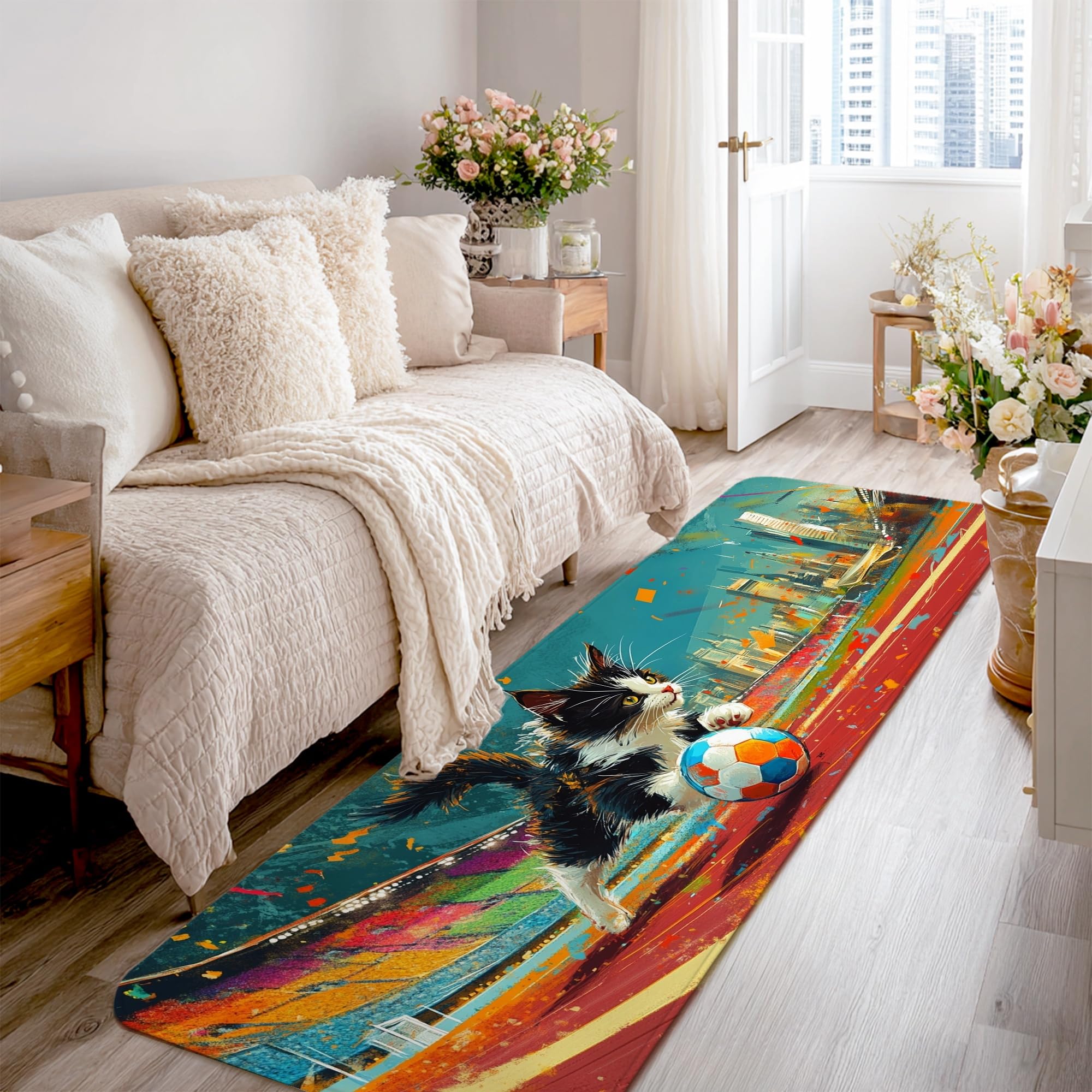 Tapis de couloir pour chat et football tapis rectangulaire court pour cuisine et couloir