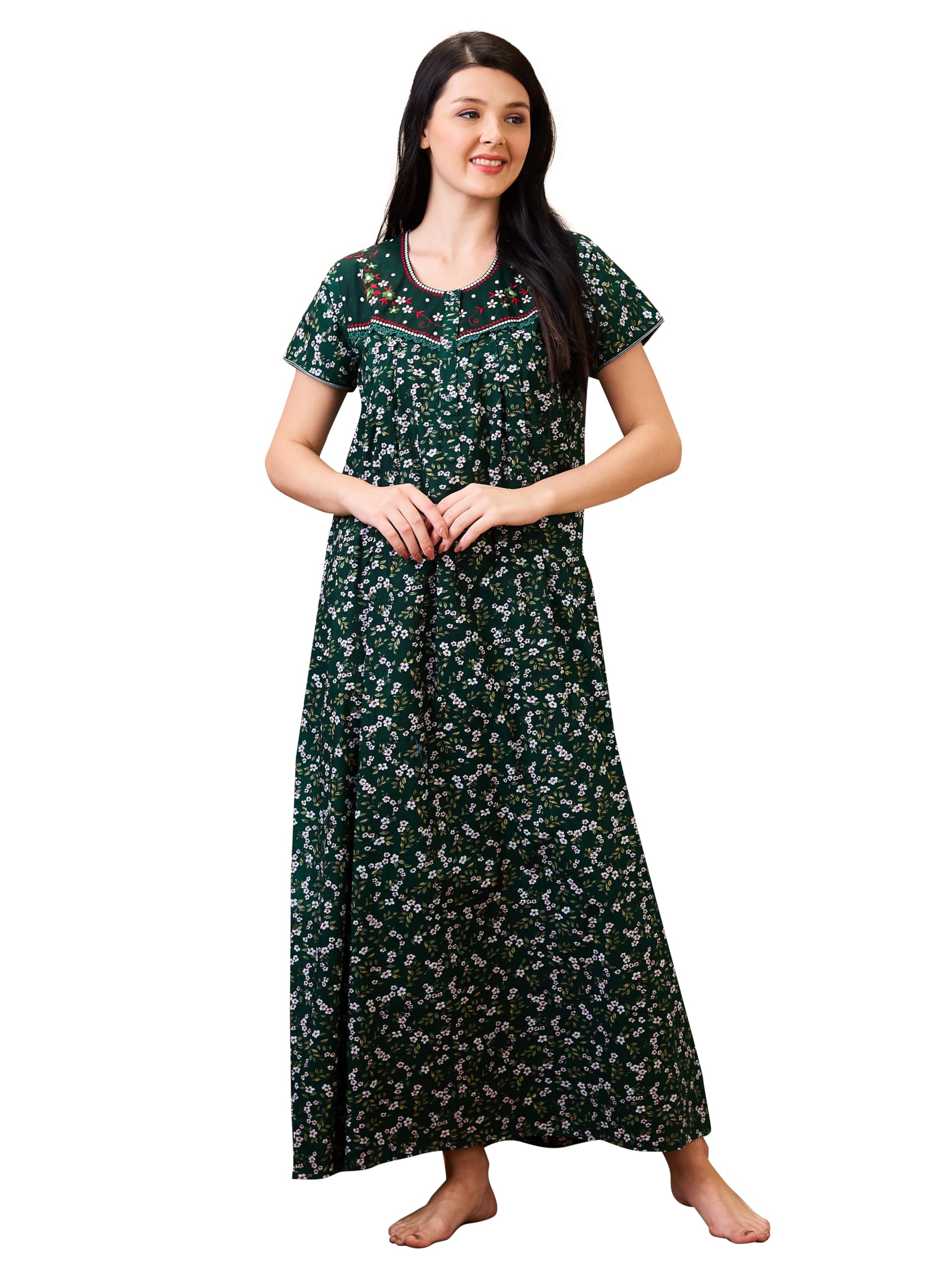 Women Cotton Knee Length Printed Maternity Feeding Nighty-image-25