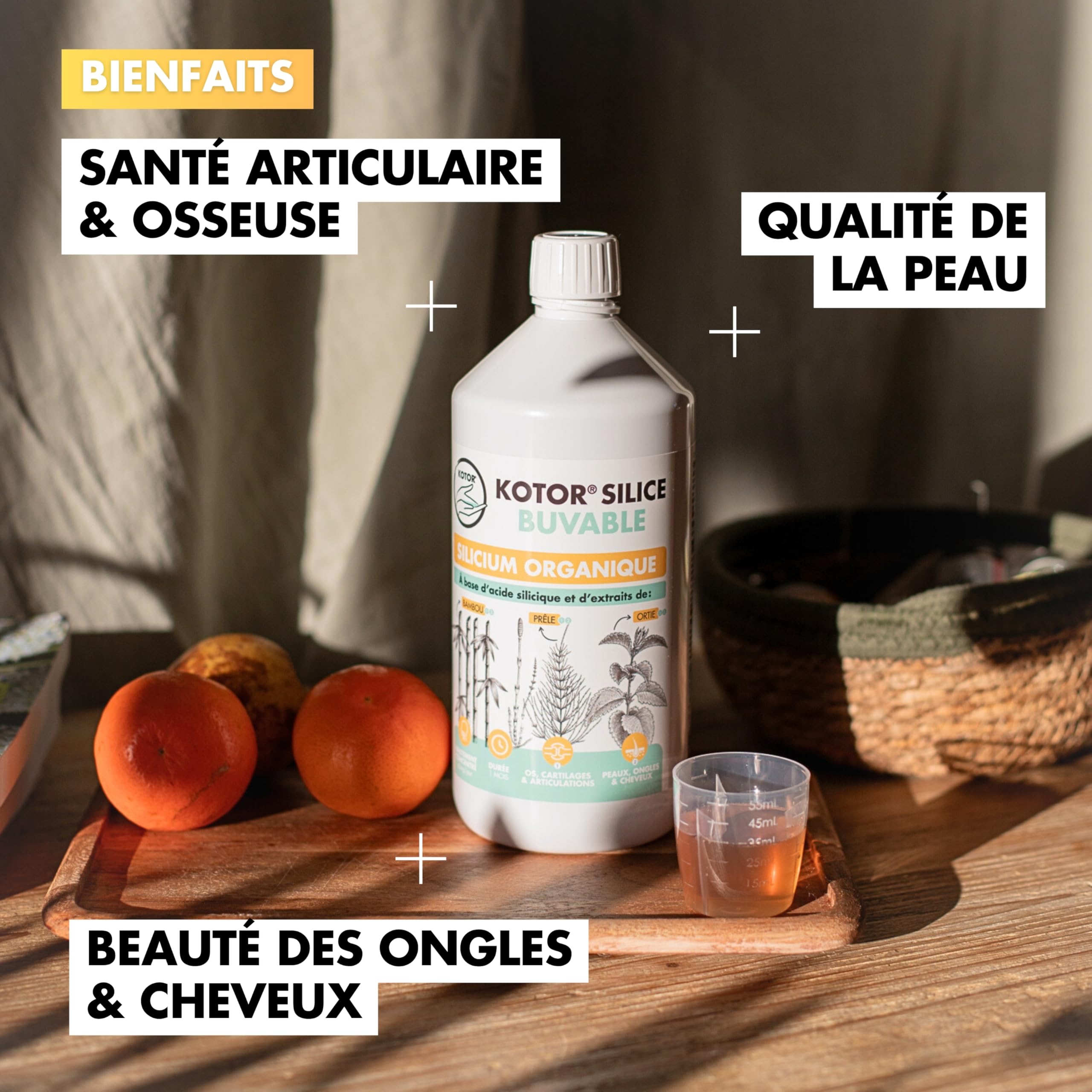KOTOR SILICE BUVABLE 1L | Set di 3 | Silicio organico francese e naturale, salute delle articolazioni, cartilagine, ossa, pelle, capelli, unghie | silicio + ortica + equiseto + bambù | 3 mesi