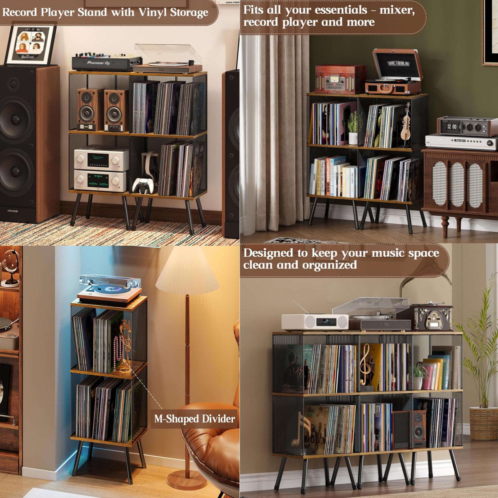 Stół Gramofonowy Pomieści Do 200 Albumów Szafka Na Płyty Winylowe Z Regulowanymi Półkami Drewniany Stojak Na Gramofon Do Salonu Muzycznego(Size:Brown 2-layer style40x30x91cm)
