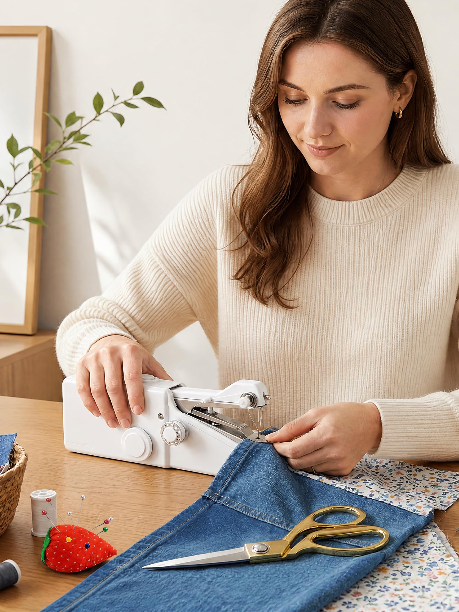 Máquina de coser de mano – Mini máquina de coser eléctrica portátil de 125 piezas | Kit de costura inalámbrico para principiantes, ideal para vaqueros y cortinas