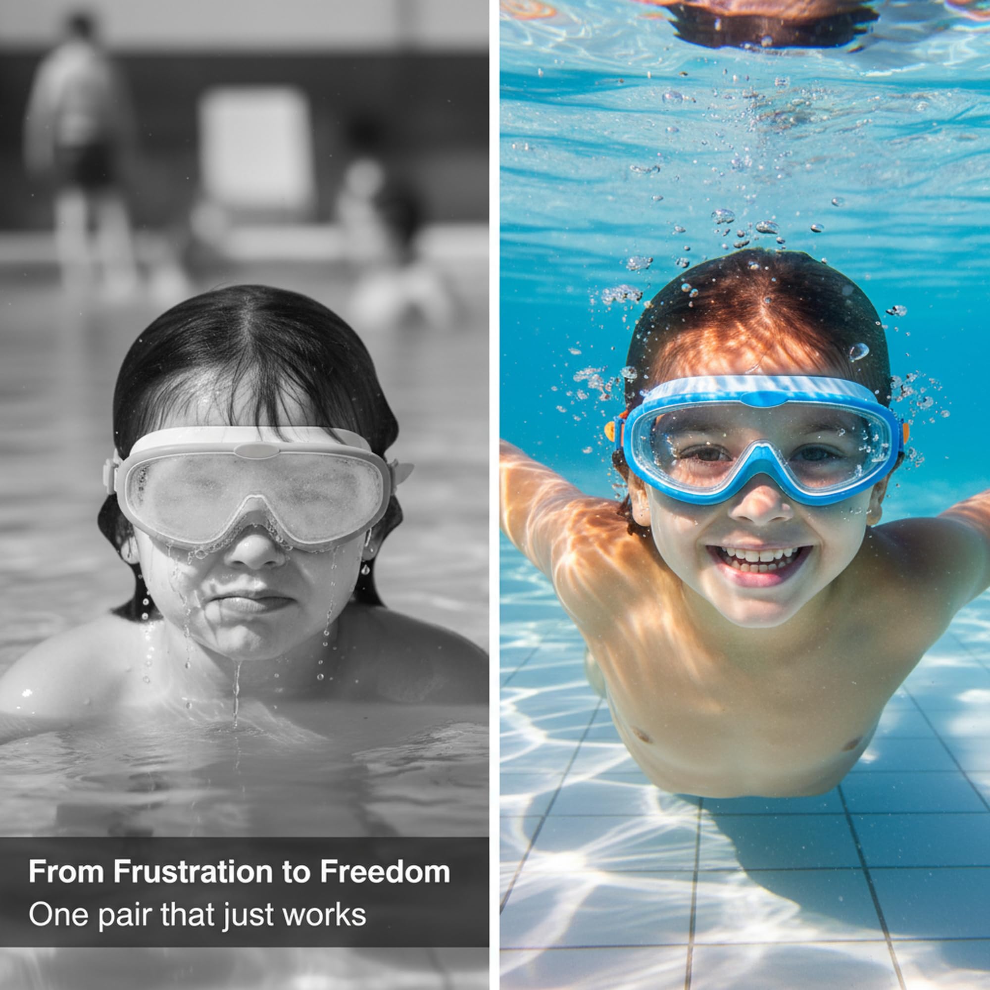 Gafas de Natación Infantiles Marco Grande Antivaho Protección UV Ajuste Rápido Silicona Unisex 3-14 Años