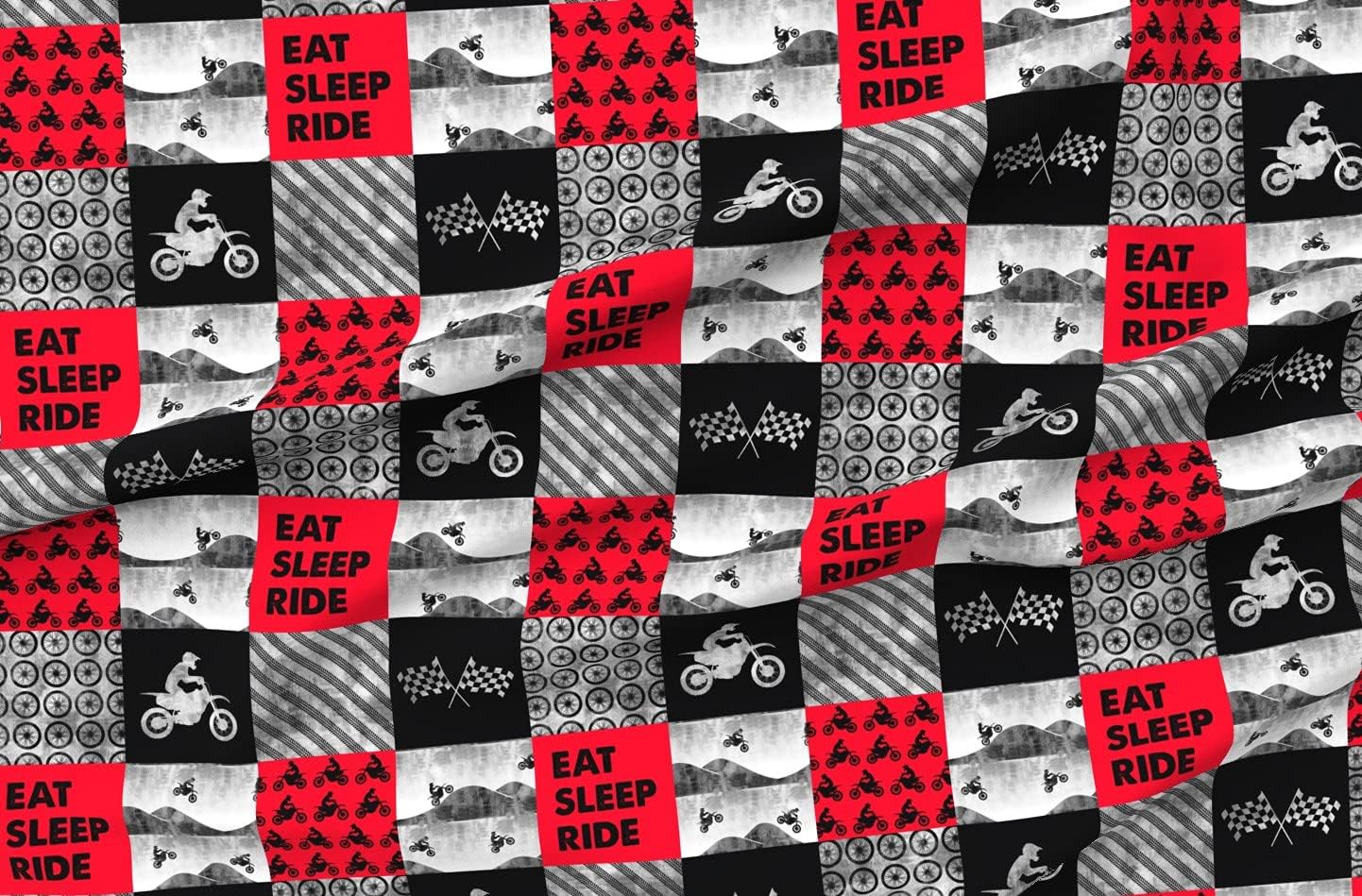 Spoonflower Fabric - Motocross Patchwork Eat Sleep Red Black Boy Little Arrow Motorcycle Printed on Minky Fabric by The Yard - Sewing Baby Blankets Quilt Backing Plush