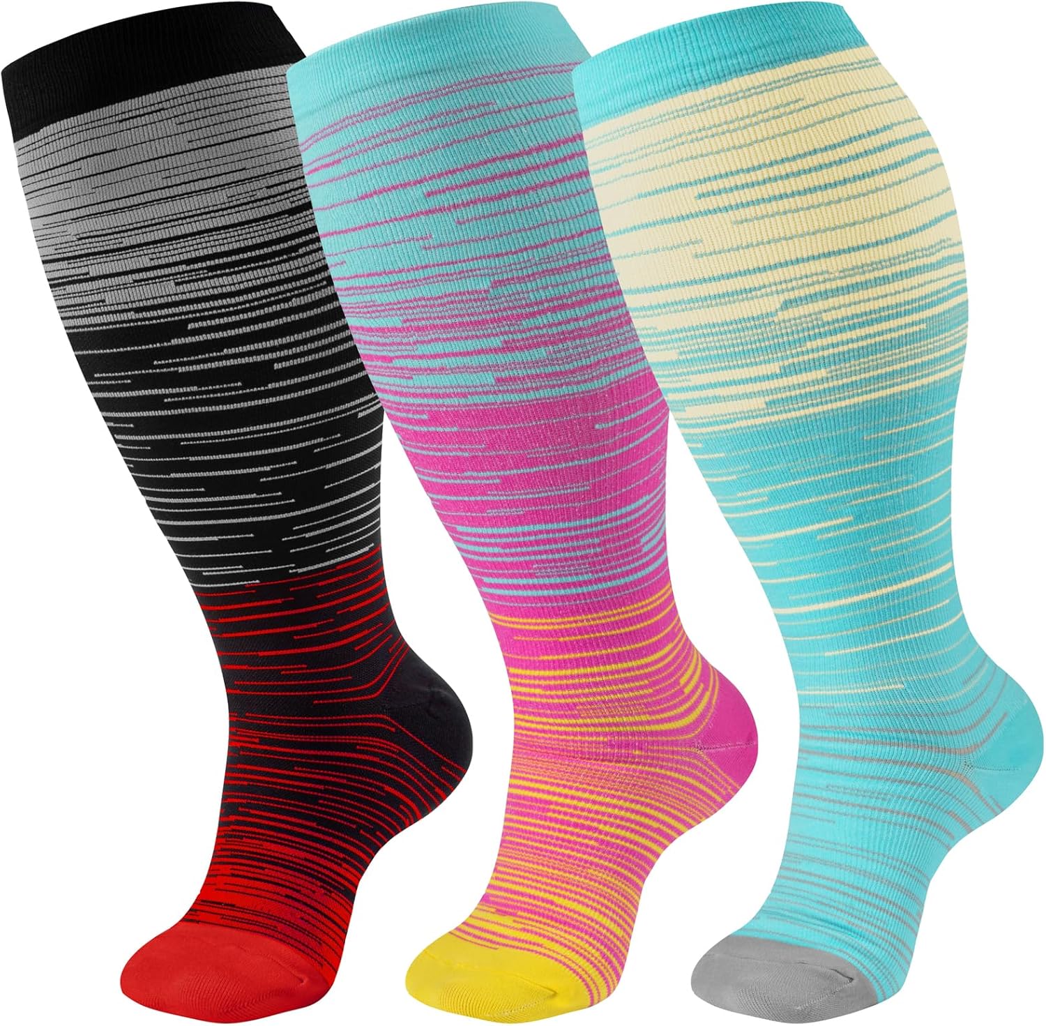 Plus Size Compression Socks Wide Calf for Women & Men 20-30 mmhg-Extra Wide Calf Knee High Support Socks for Nurse