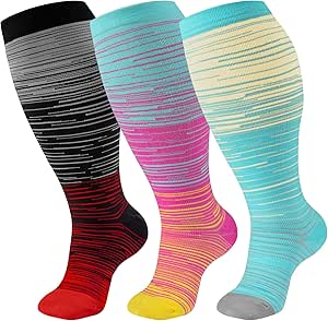 3 Pairs Plus Size Compression Socks 15-20mmHg - Wide Calf Support Stockings For Swelling