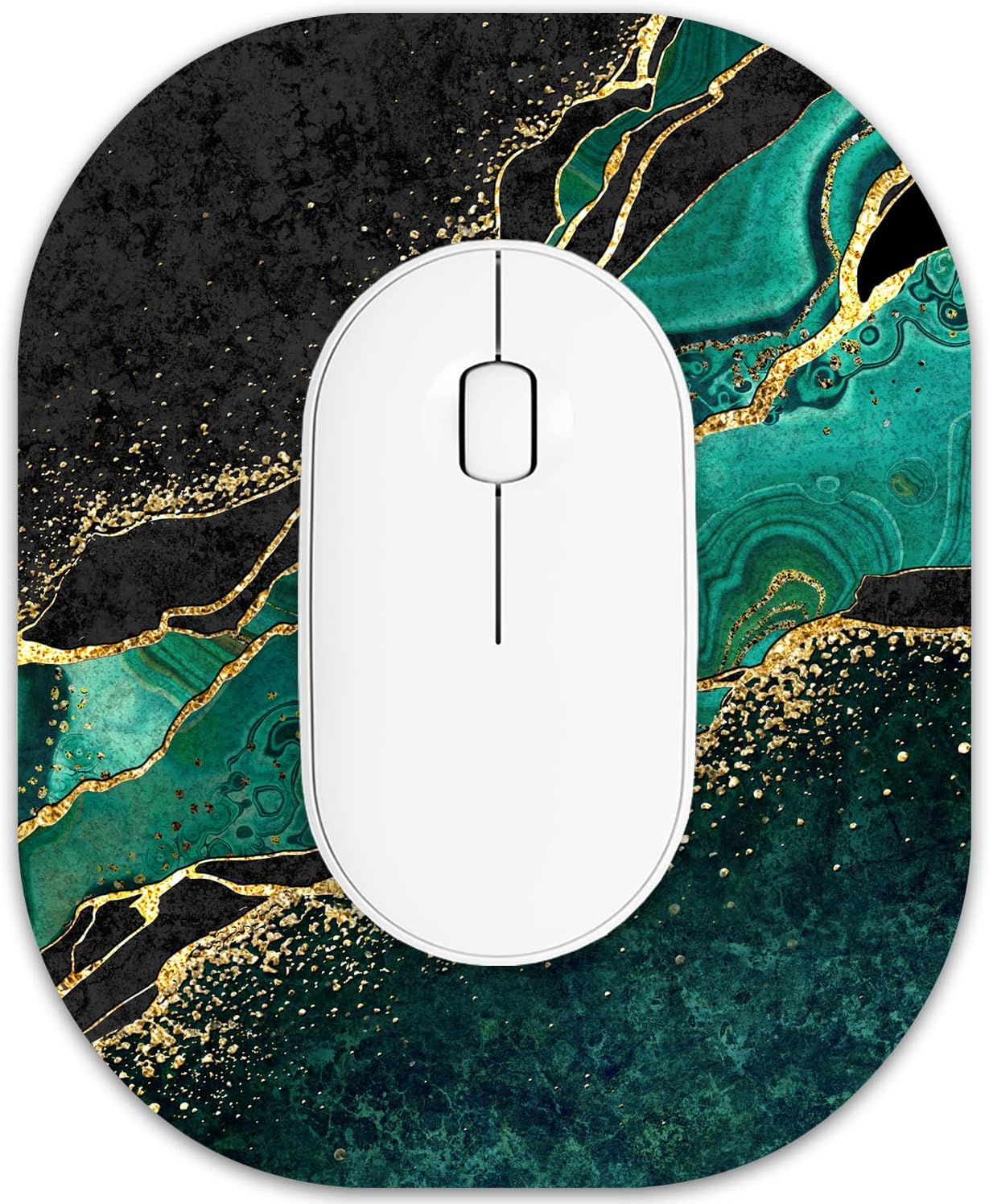 Small Mouse Pad 6 x 7 Inch, Oval Mini Mouse Pad with Non-Slip Rubber Base, Waterproof Compact Mouse Mat for Laptop Computer Wireless Mouse Keyboard Tray Home Office Travel, Green Marble