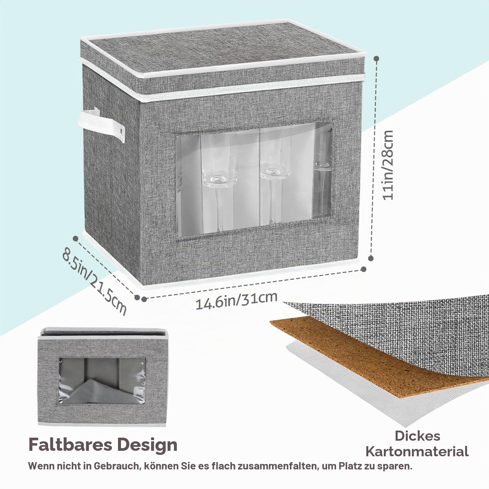 Champagnerflöten-Aufbewahrungsbox mit Trennwänden, Champagnerglas-Aufbewahrungsbehälter, Hartschalen-Stielglas-Aufbewahrungskoffer-Organizer-Service für 12 Kristall-Champagnerflöten Aufbewahrung und