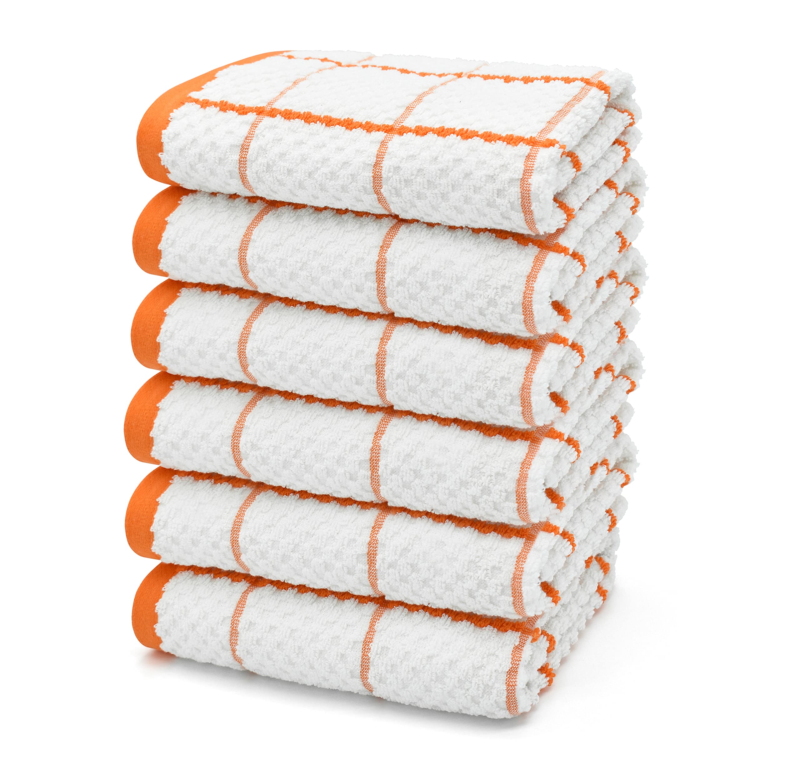 Velosso 6 Pack Jumbo Large Checkered Chunky Kitchen Towels Set 100% Supreme Ring Spun Cotton Super Soft and Absorbent Dish Towels, Tea Towels (Orange, Checkered)