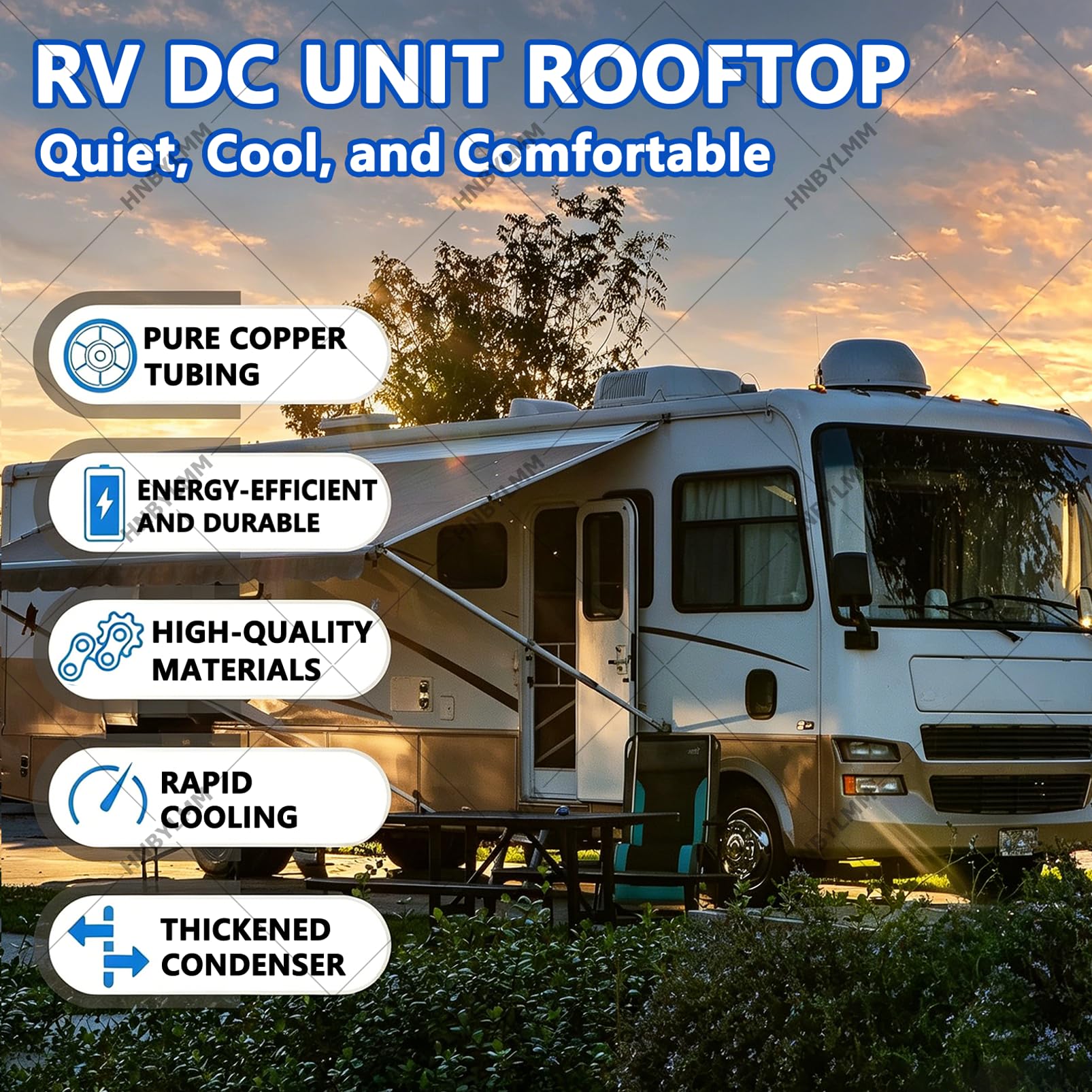 Condizionatore d'Aria DC 12V per Camper, Riscaldamento e Raffreddamento, Basso Consumo Energetico, Ultra-Silenzioso, Climatizzatore da Tetto 9000 BTU con Telecomando per Camper, Van e Camion