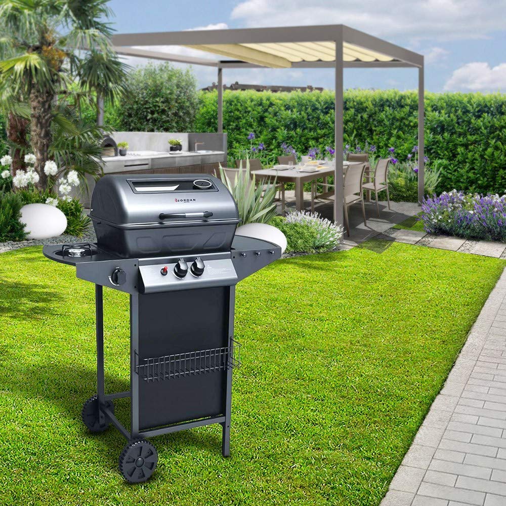 Mediawave Store - Barbecue a Gas in Pietra Lavica SG G2083G Fornello e Griglia Cromata 2,9 Kw, Barbecue per Casa e Giardino, Barbecue Grill BBQ con Rotelle
