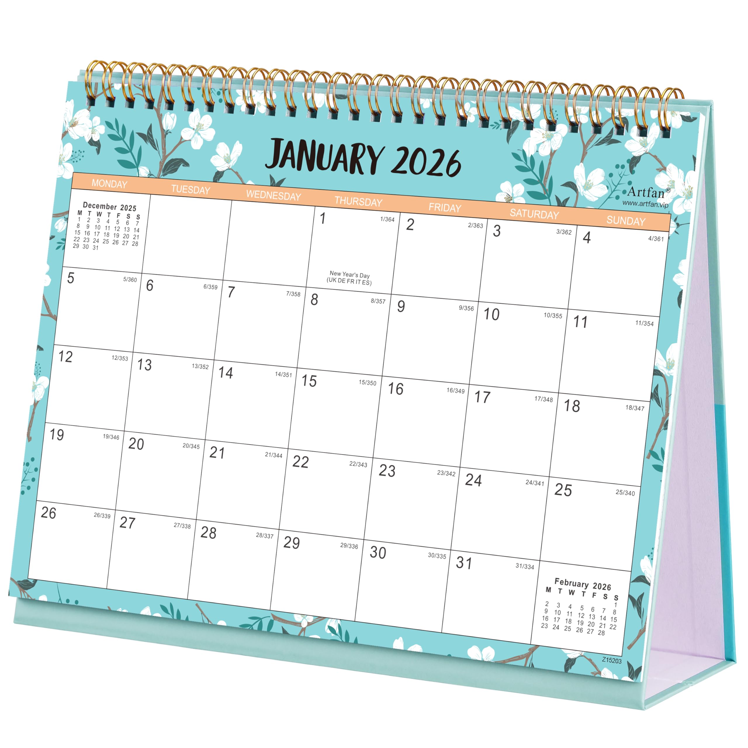 2026 Desk Calendar - Desk Calendar 2026 with Thick Paper, January 2026 - December 2026, 25.5 x 20.5 x 8 cm, Twin-Wire Binding, Green