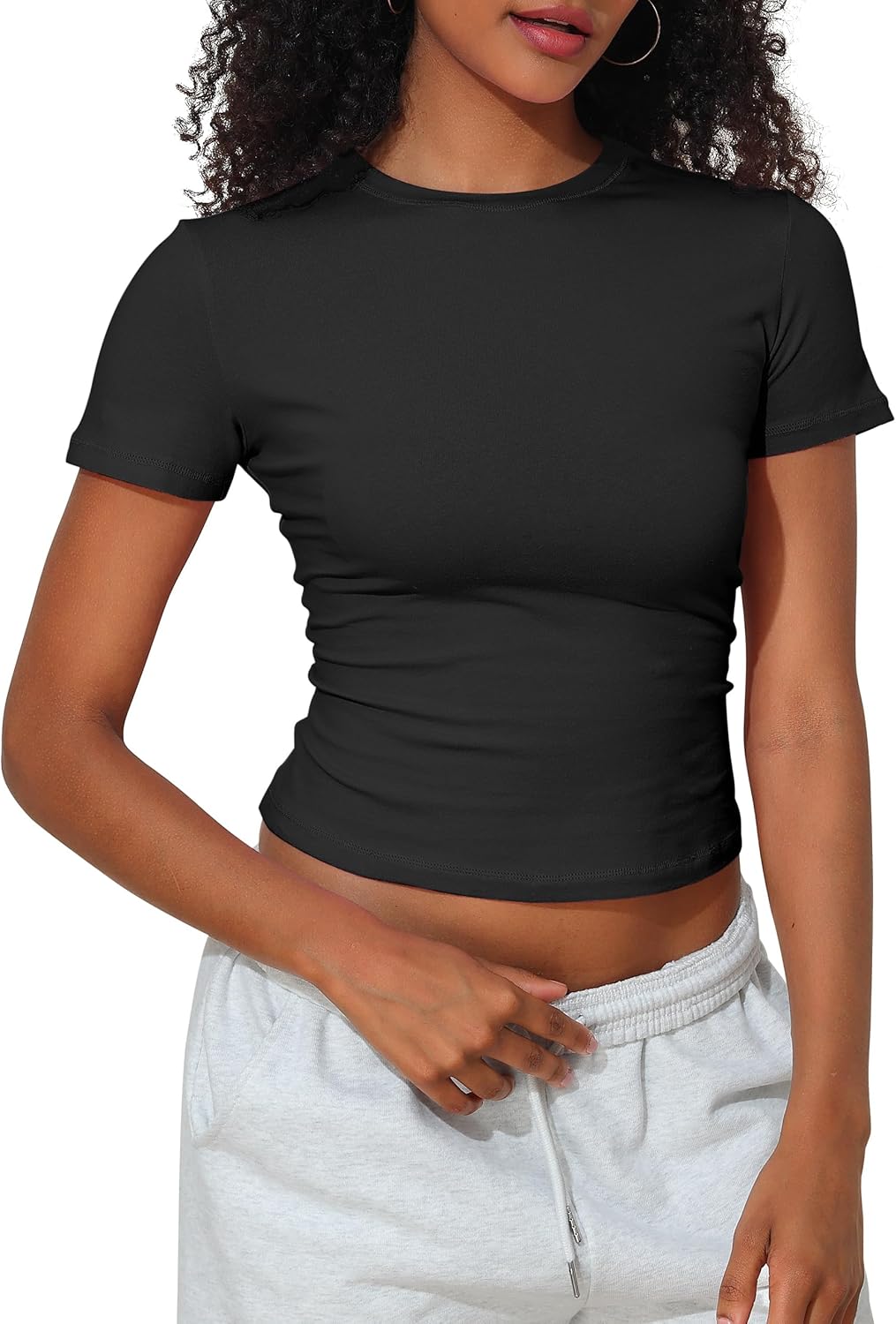 kayamiya Women's Basic Short Sleeve Cotton Shirts Slim Fit Crewneck Summer Trendy Y2k Baby Tee Crop Tops