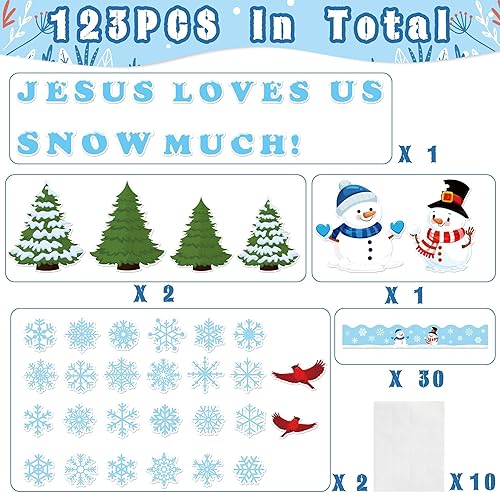 Miniatura 3 de BkeeCten 113pcs Religious Christmas Winter Chalkboard Set with 10 Sheets Glue Dots, Jesus Love Us Snow Much Paper Cutouts Funny Homophones Classroom