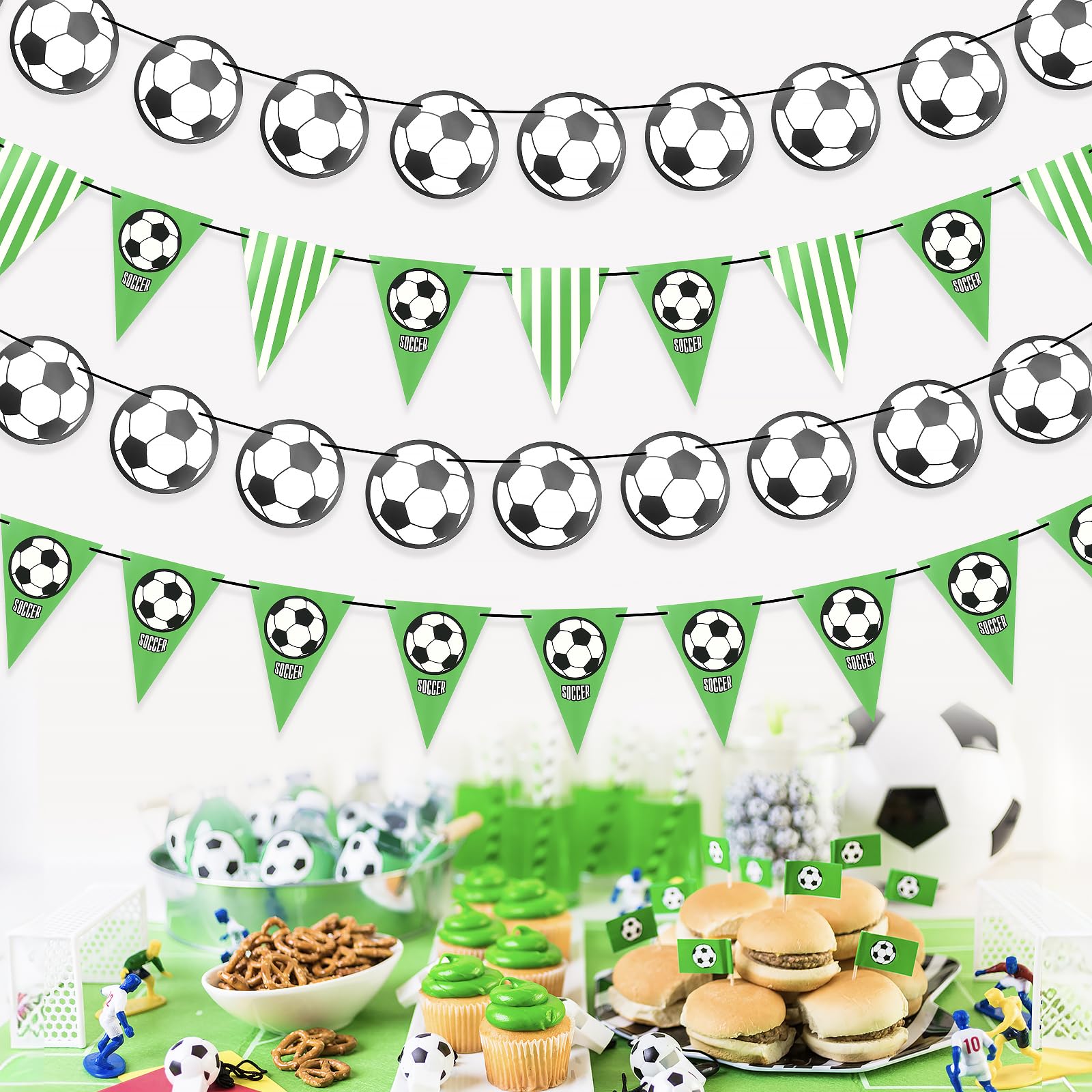 Décorations pour fête de football Bannière en fanion, guirlande triangulaire sur le thème du sport, 4 pièces de 20 mètres de banderoles en papier sur le thème du football, pour les fans de football